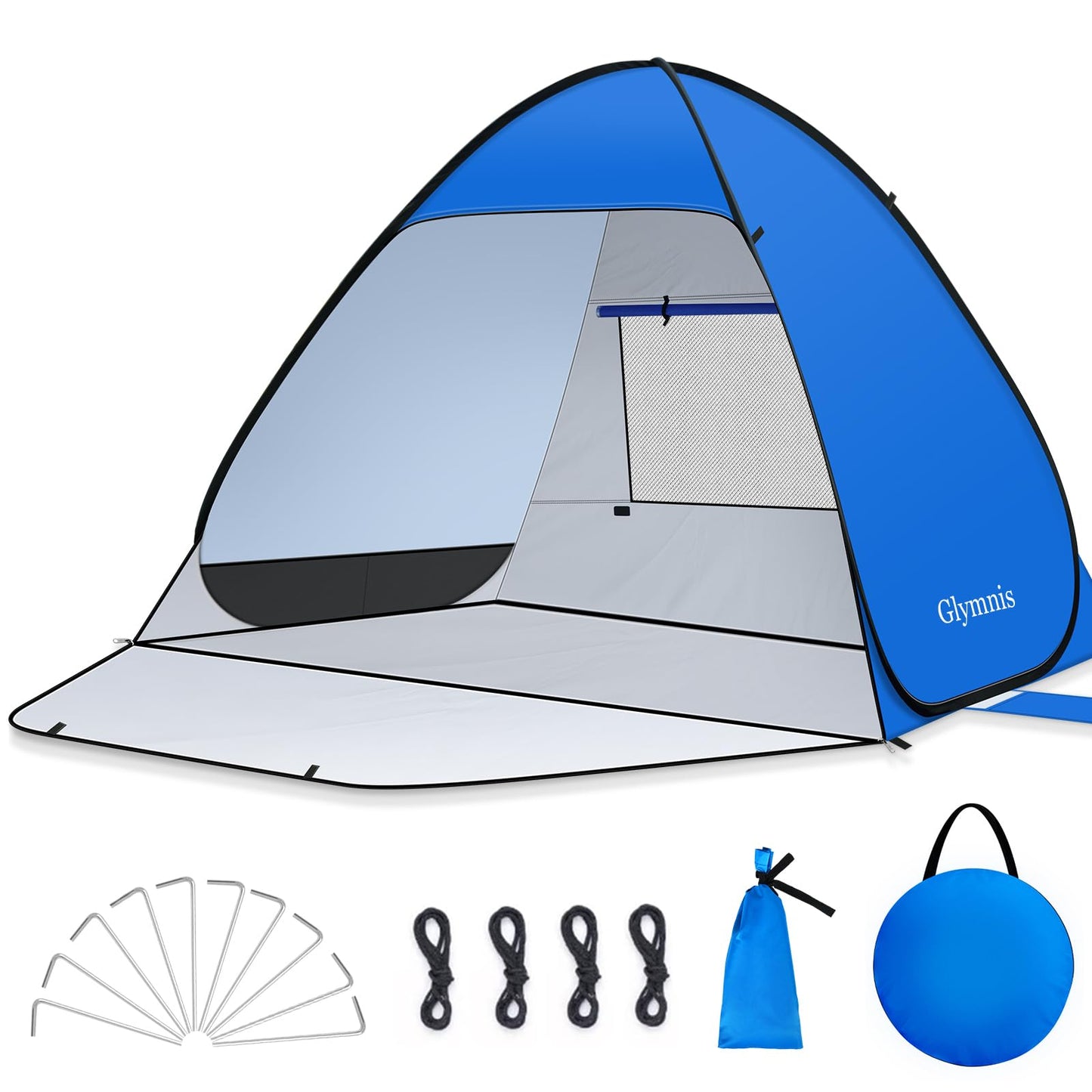 Pop-Up Strandzelt mit UV-Schutz und Reissverschlusstür, Blau für 1–2 Personen