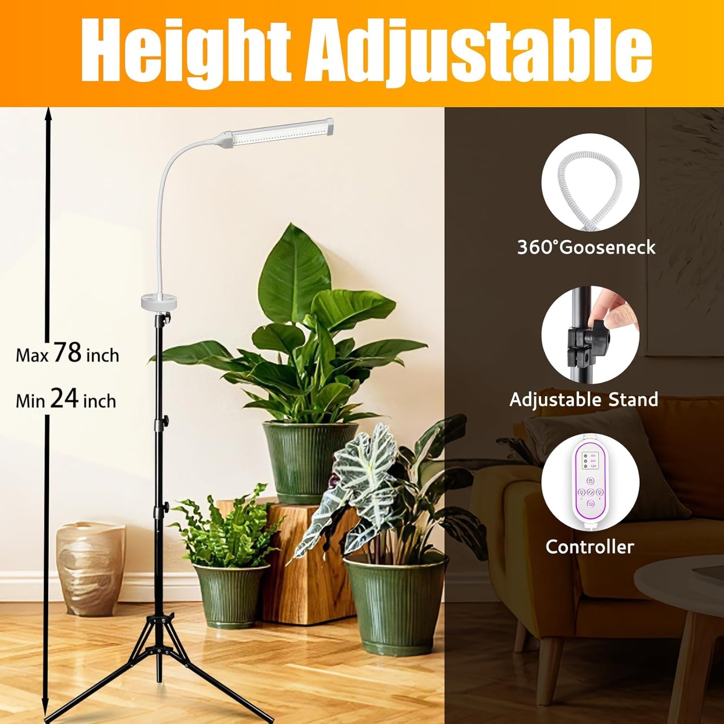 Höhenverstellbare LED Pflanzenlampe mit Ständer & Timer, 105 LEDs, 1 Köpfe