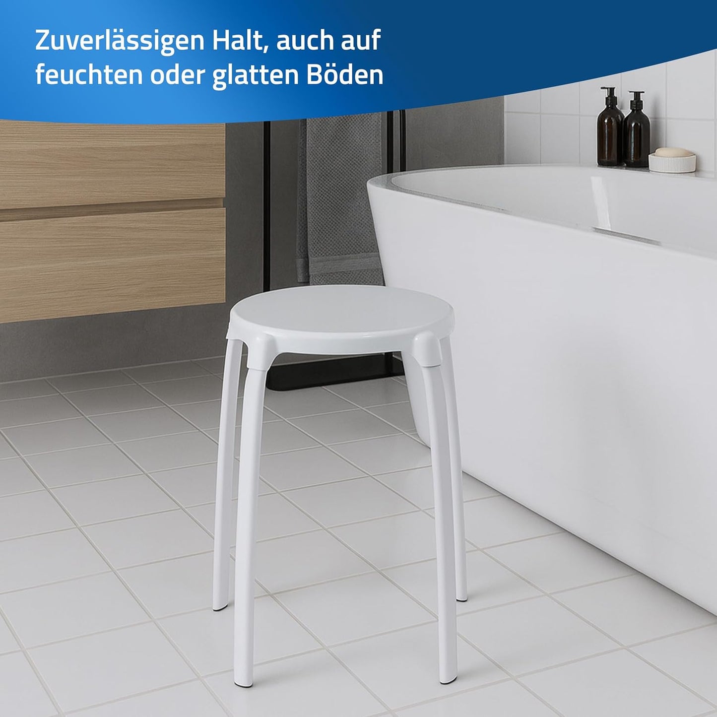 Duschhocker mit rutschfesten Füssen, Weiß