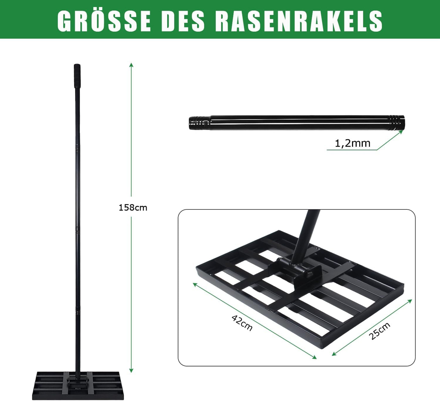 Rasenrakel Nivellierrechen für Gartenpflege, 158|42*25cm