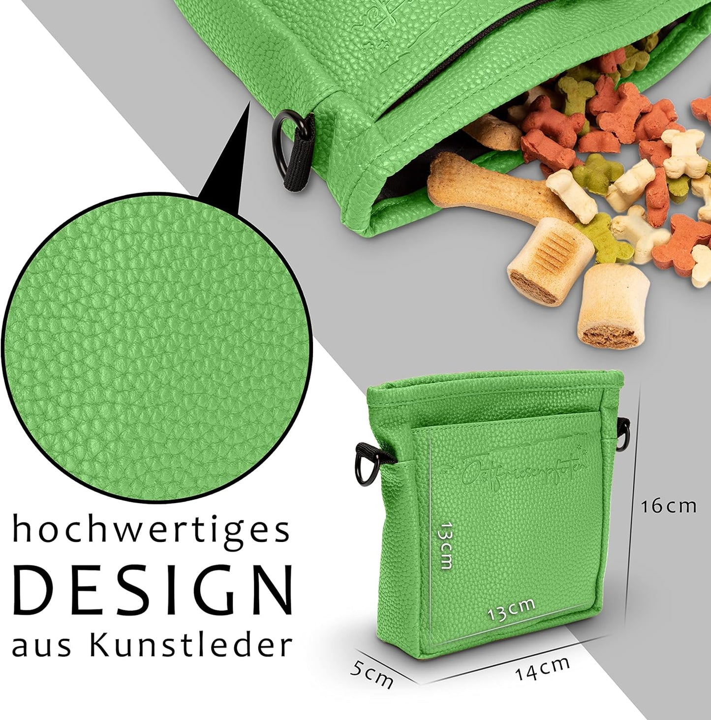 Leckerlibeutel Frieda mit Einhandmagnetverschluss, Grün, M (alte Version)