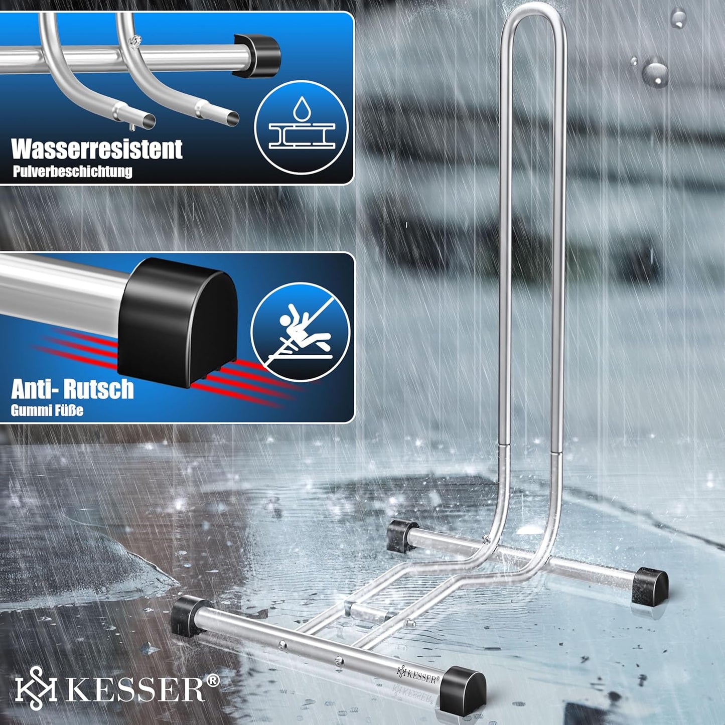 Fahrradständer inkl. Luftpumpe, Silber 1er Set