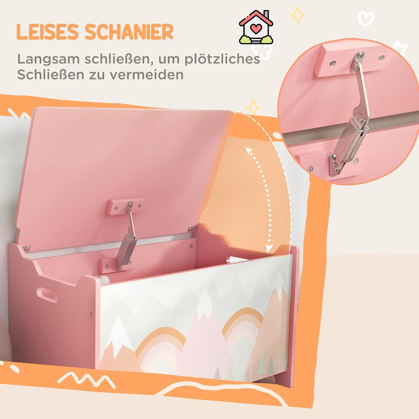 Spielzeugkiste mit Sicherheitsscharnier, Rosa