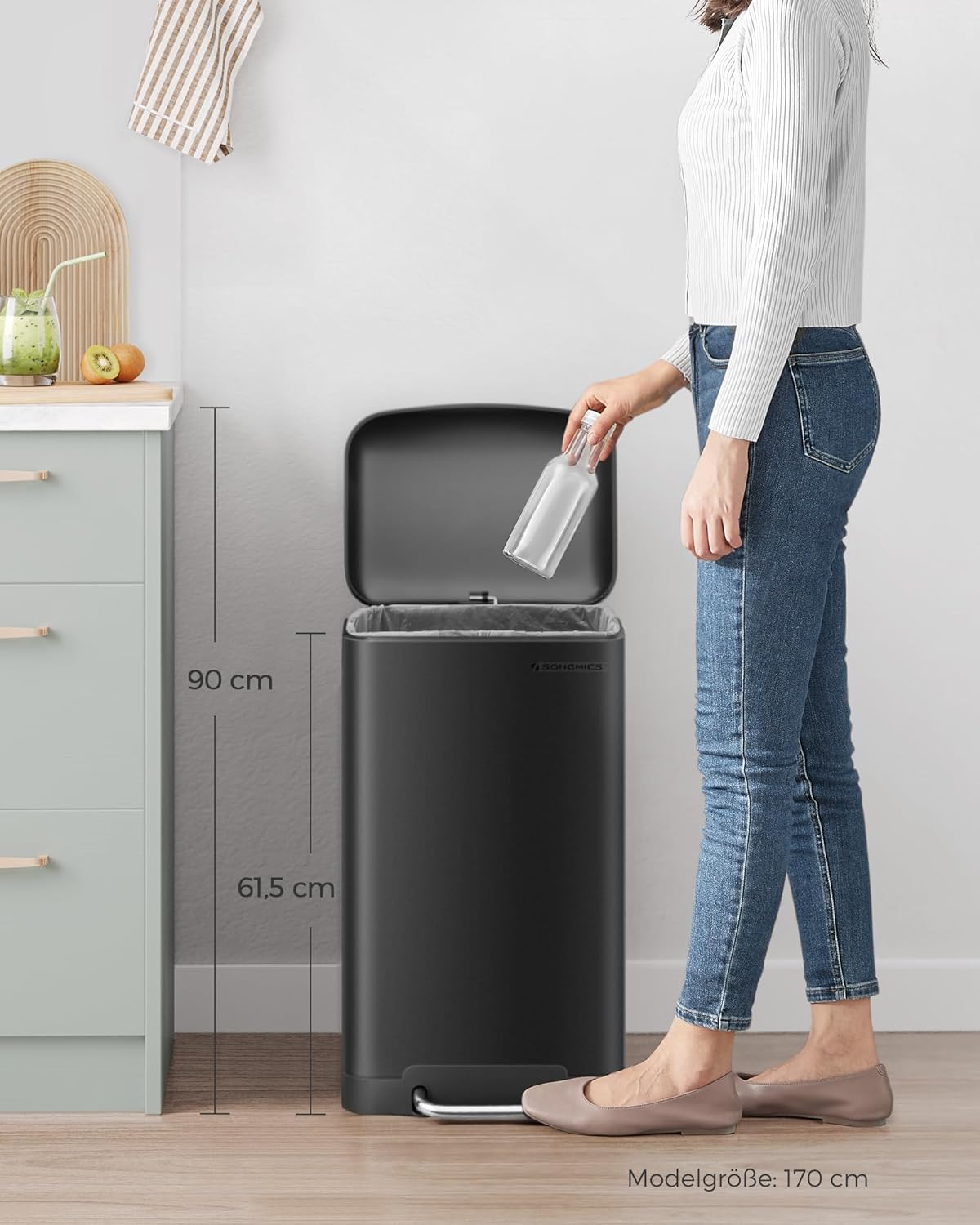 Mülleimer mit Pedal und Soft-Close Deckel, LTB01BK, Schwarz