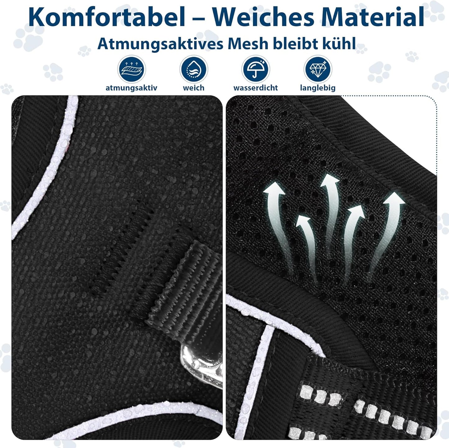 Verstellbares Anti-Zug Hundegeschirr mit Griff & Reflektorstreifen, XL|Schwarz