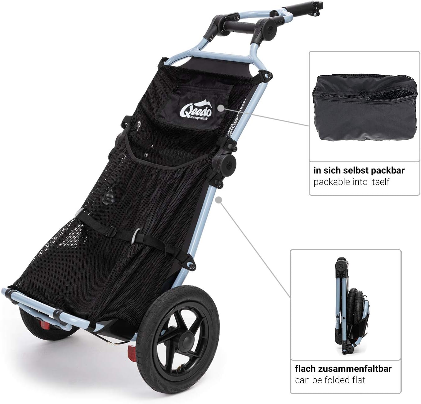 Fahrrad Lastenanhänger Travoy Set mit Gepäcknetz