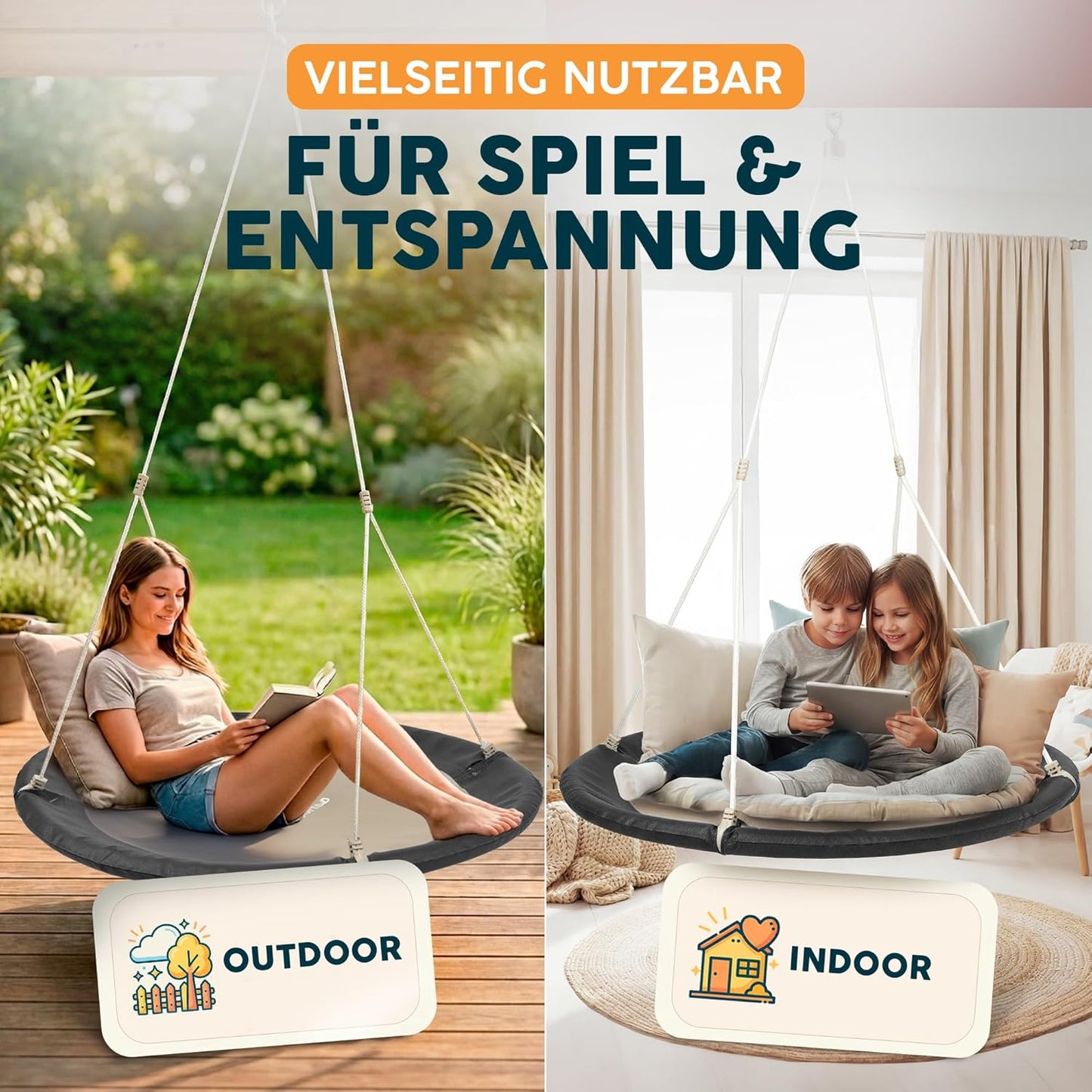 Höhenverstellbare Nestschaukel mit Schutzplane, Graphit