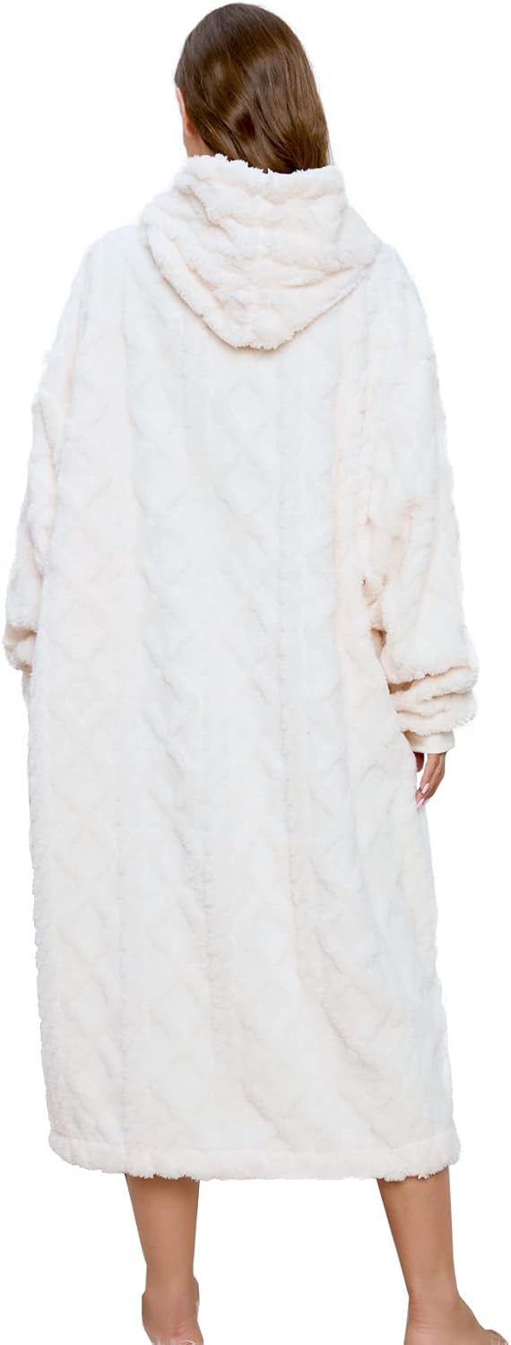 Sherpa-Decke mit Kapuze, Einheitsgröße Jacquard Milchweißer