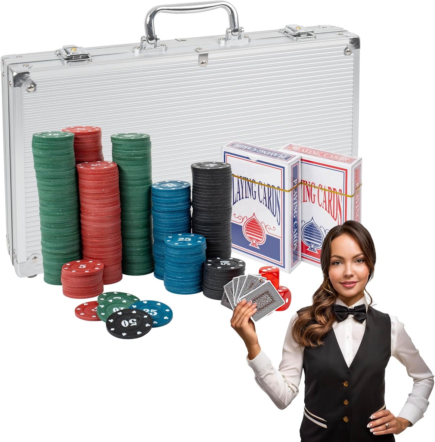 Pokerkoffer Set mit 300 Chips, 300 Chips