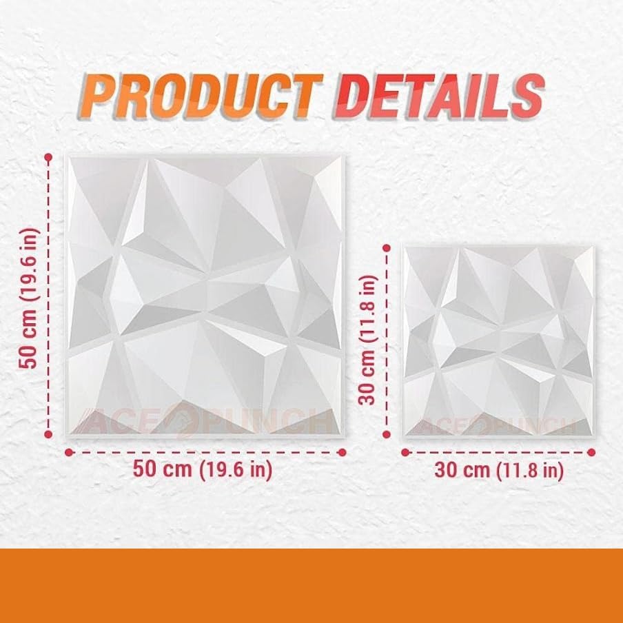 3D-Wandpaneele-Set mit Diamantstruktur (12 Stück), Diamant - 30CM X 30CM Weiss