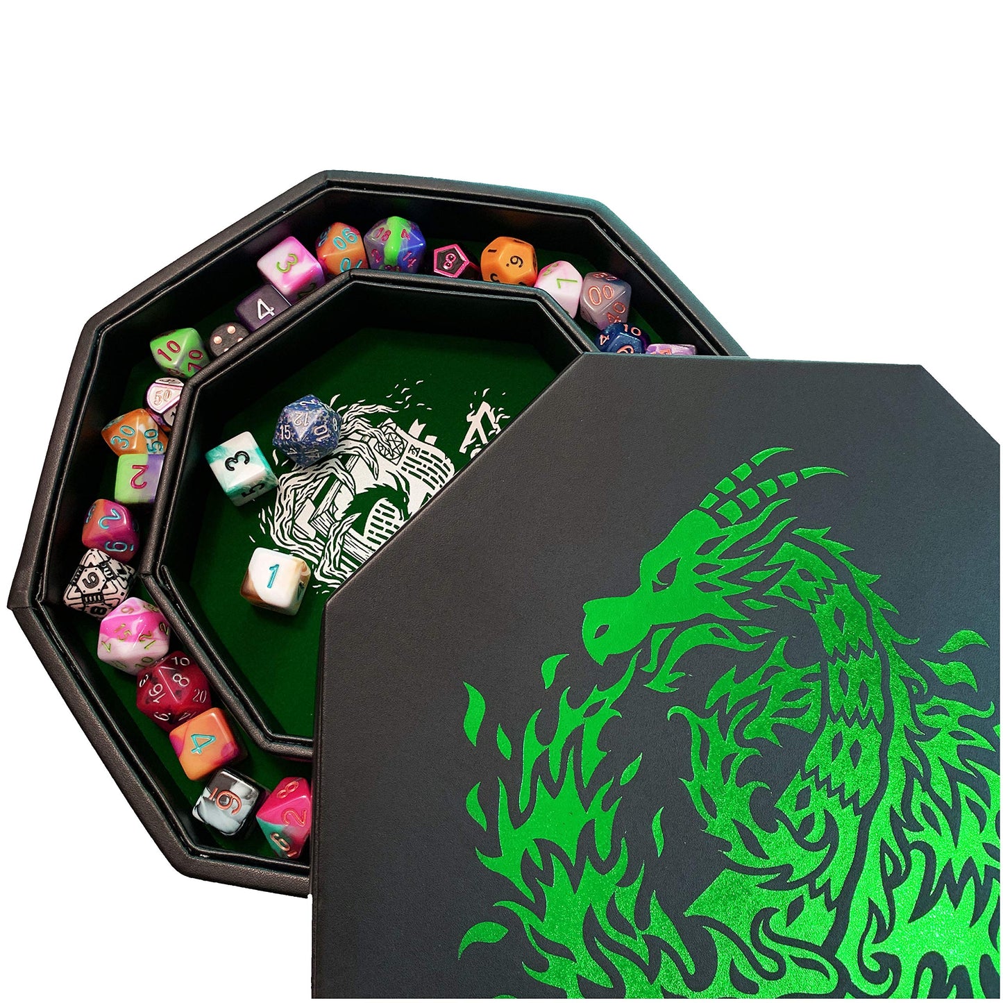 Fire Dragon Würfelschale mit Deckel und Hexenbuchmotiv, Grün