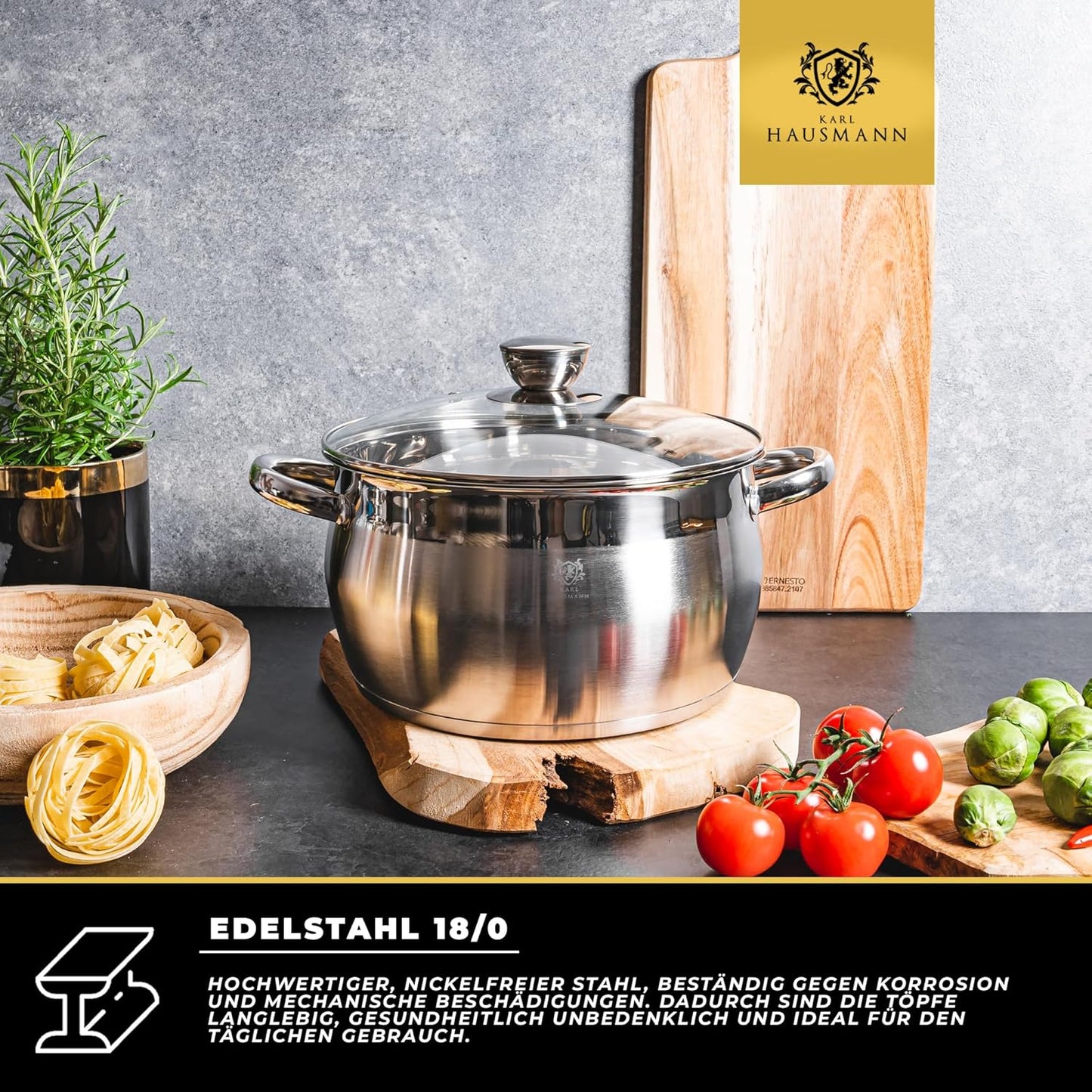 3-teiliges Topfset mit Glasdeckel