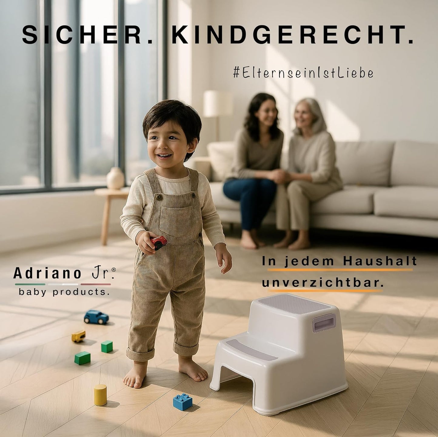 2-stufiger Tritthocker für Kinder & Erwachsene, Grau