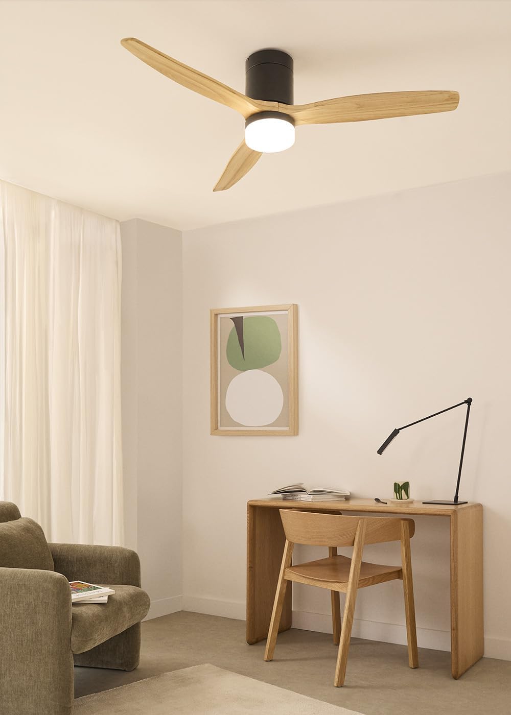 Deckenventilator mit Licht & Fernbedienung 132 cm, Mit Licht Naturfarbenes Holz