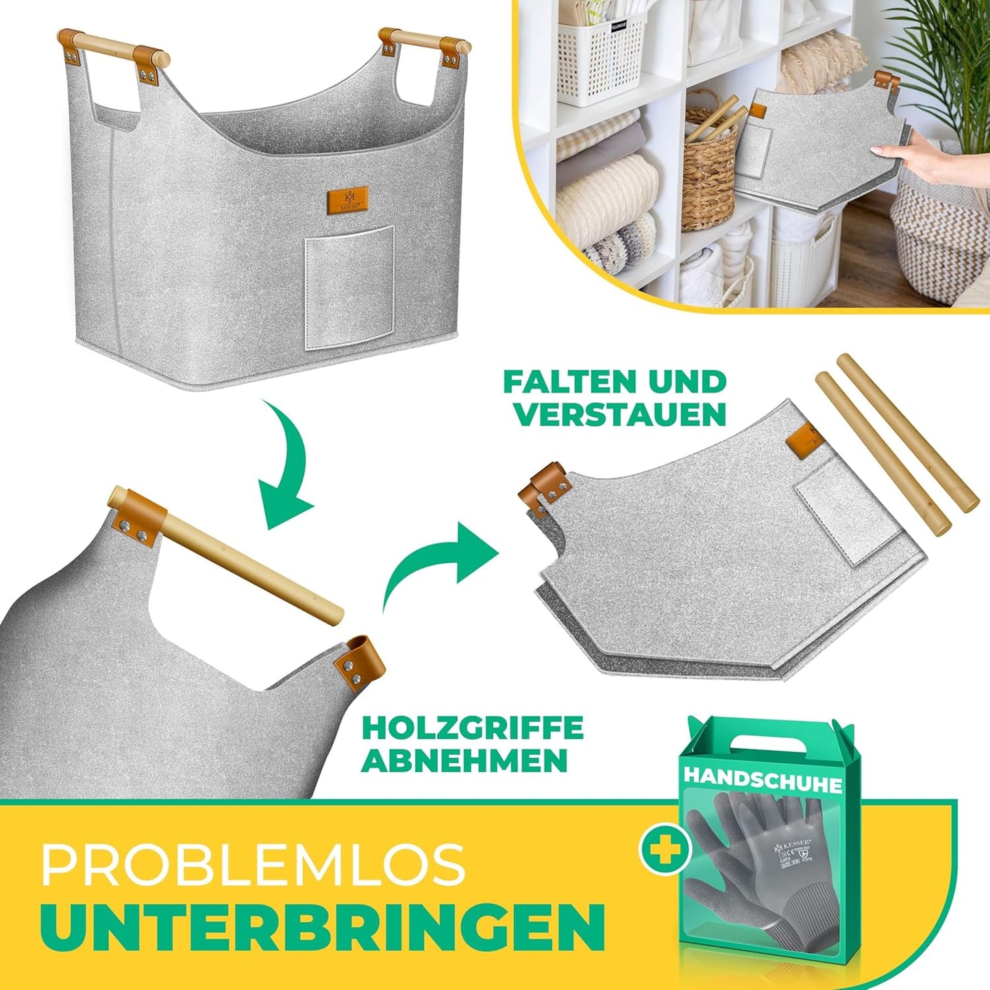 Brennholzkorb faltbar, 60 Liter Hellgrau