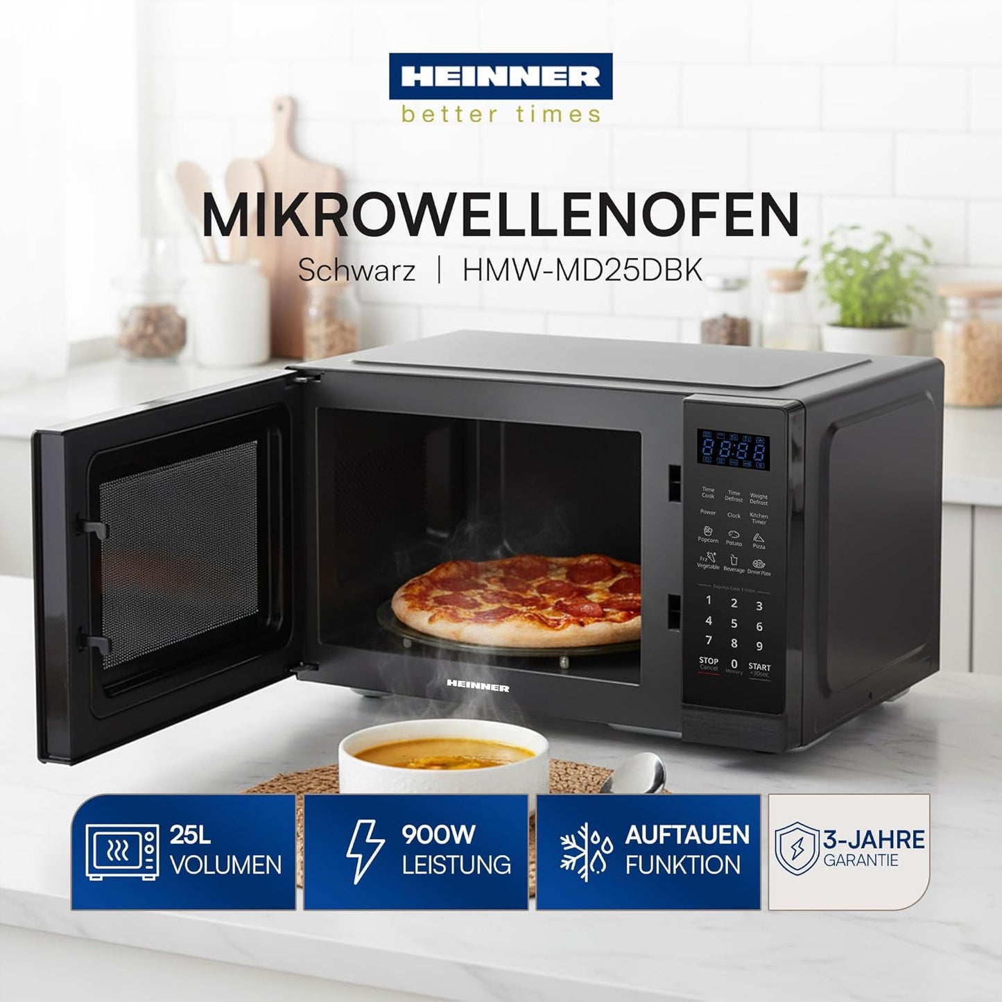 Mikrowelle mit Timer und Auftaufunktion, Dark Black