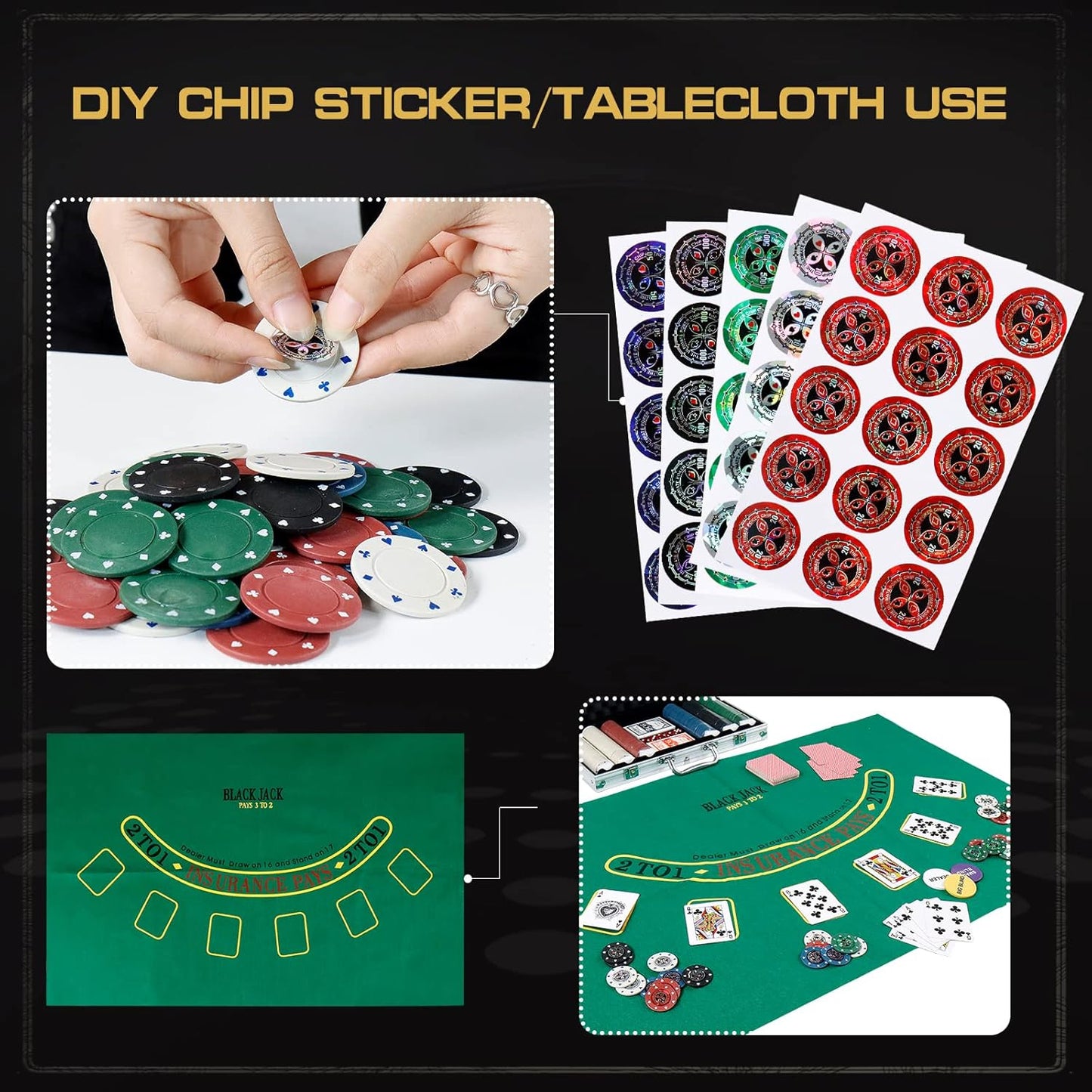 Pokerset mit Koffer, C 360 Stück, mit Aufklebern