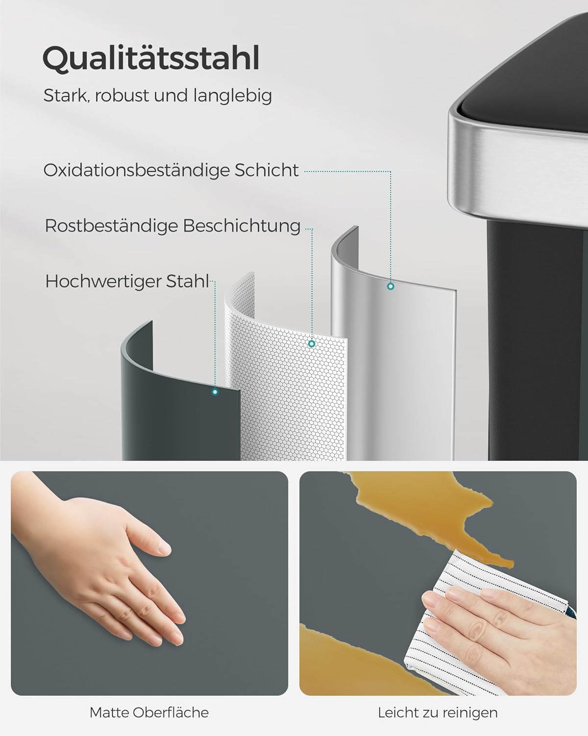 Mülleimer mit 2 Fächern, Grüngrau