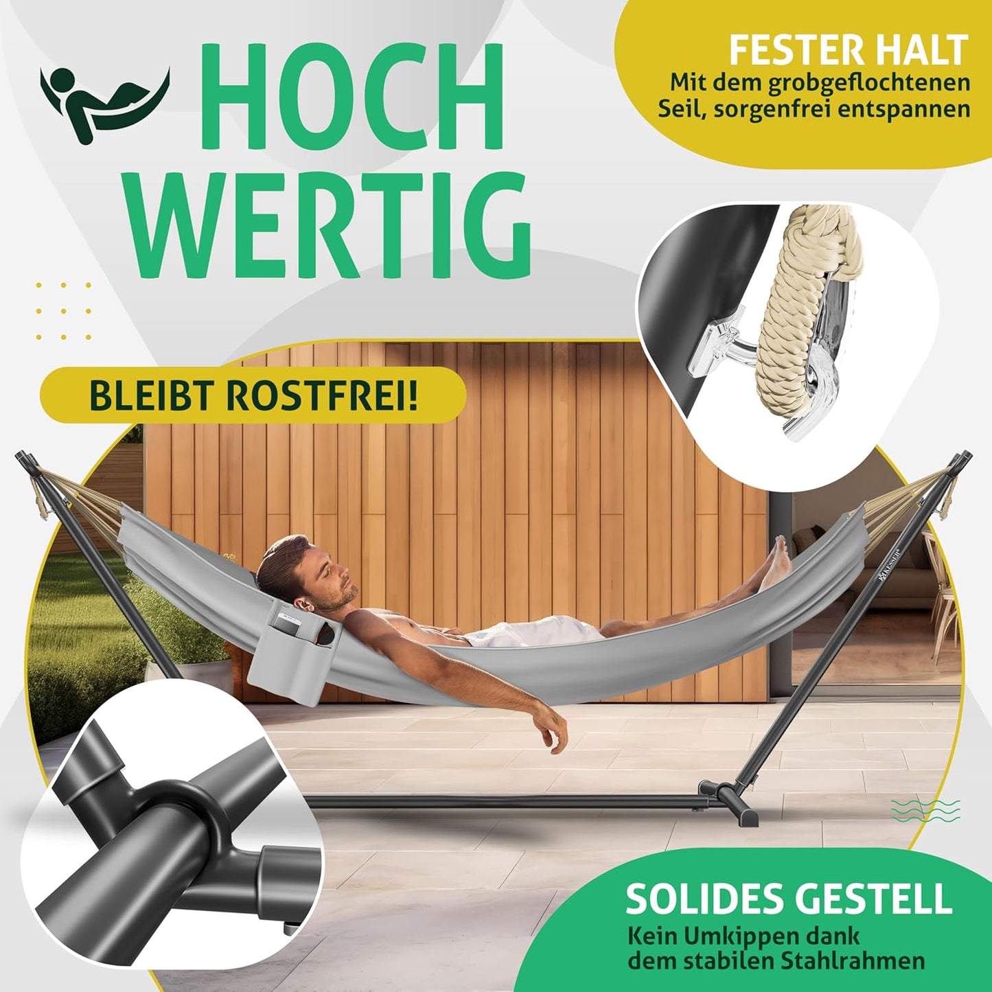 Hängematte Lake mit Gestell für 2 Personen, Grau