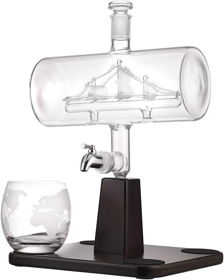 Whisky-Dekanter-Set mit Gläsern, Barrel Dekanter + 4 Gläser