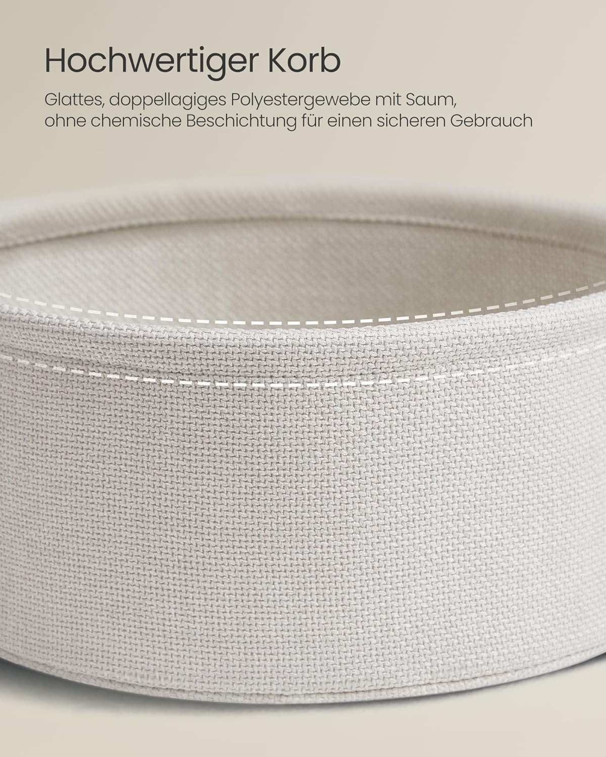Runder Beistelltisch Smarty mit Stoffkorb und Stauraum, Cremeweiss