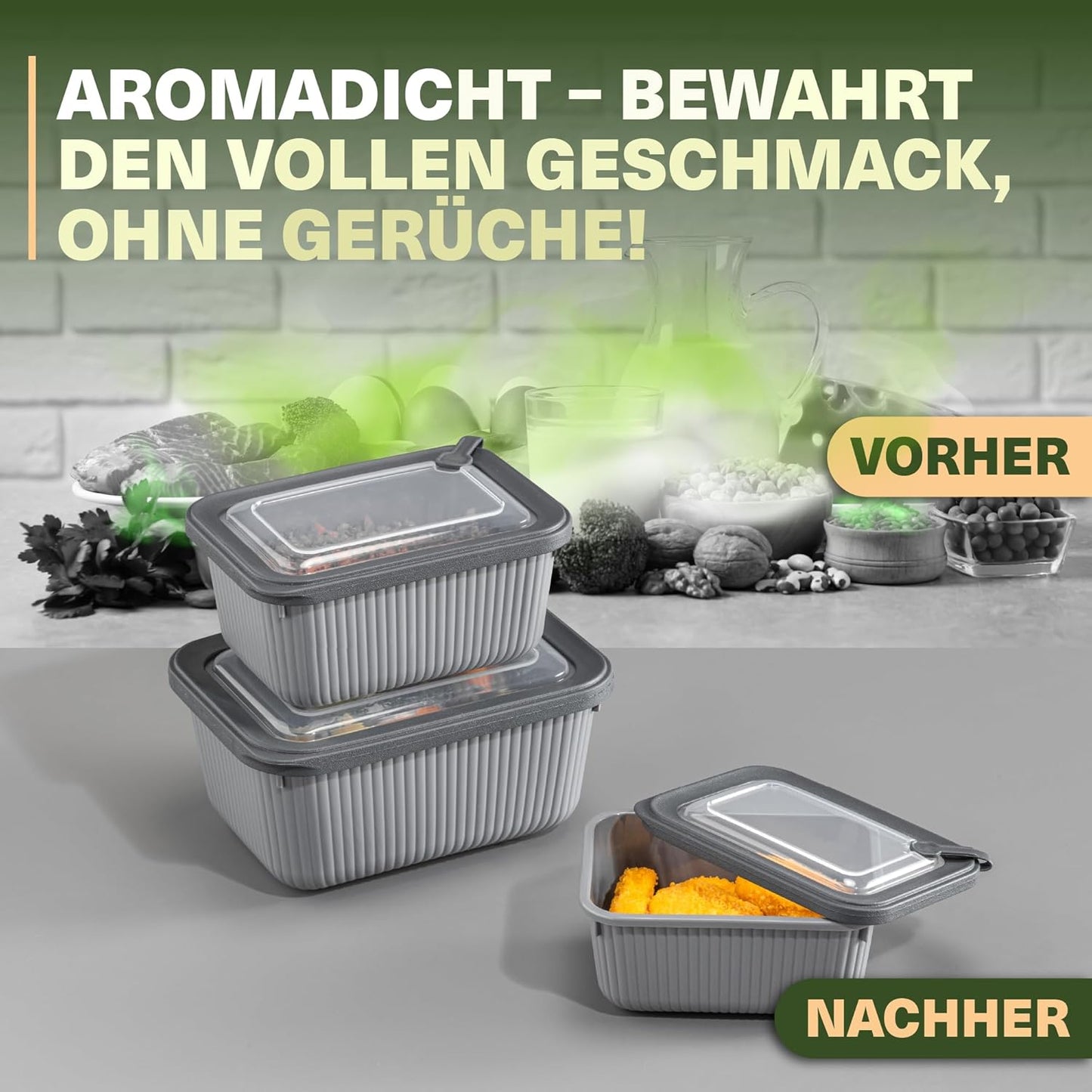 6er-Set Frischhaltedosen mit Ventildeckel, Grau 6er Set Rechteckig
