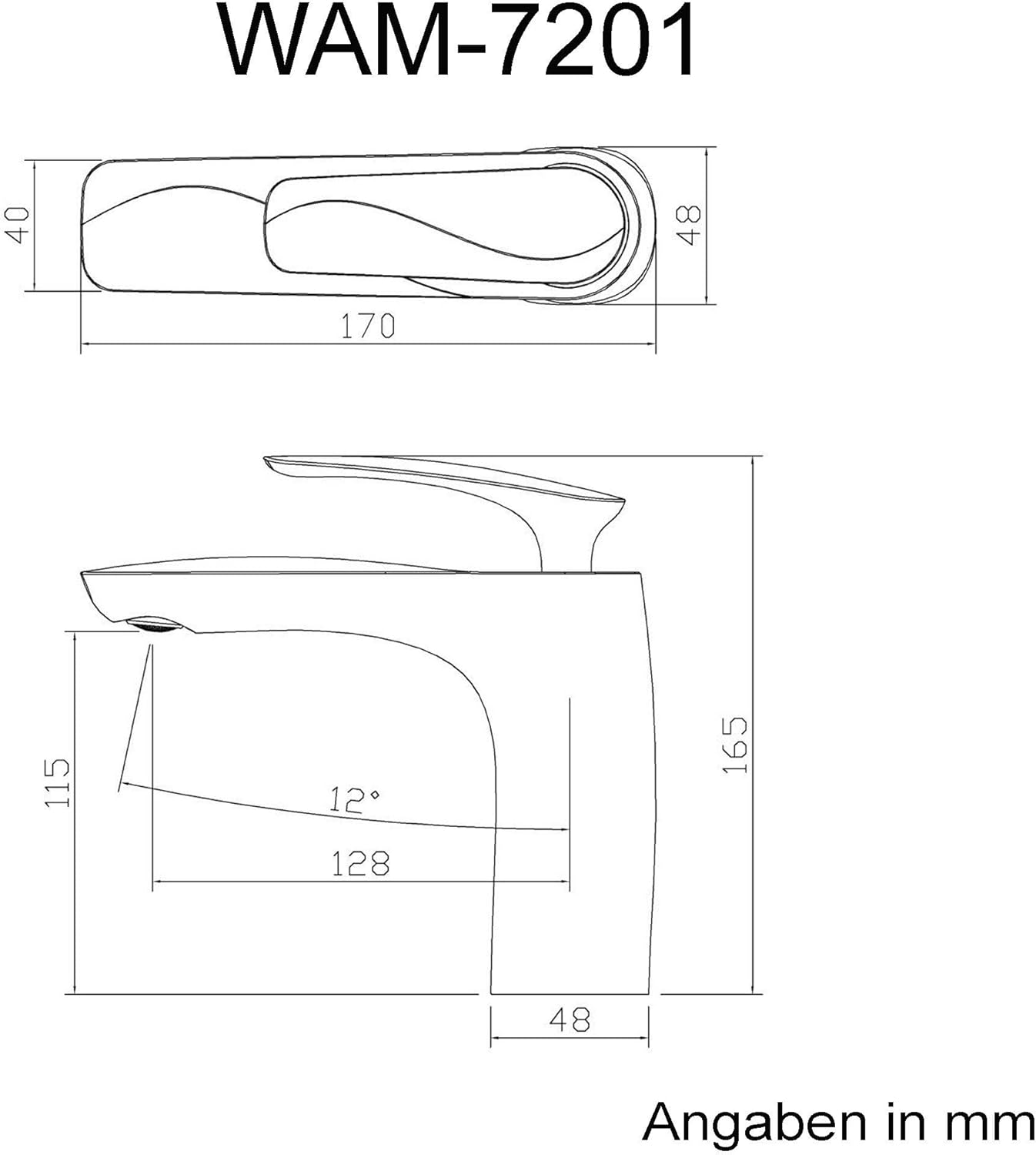 Einhebelmischer Wasserhahn WAM-7201, 16,5 cm Schwarz Matt
