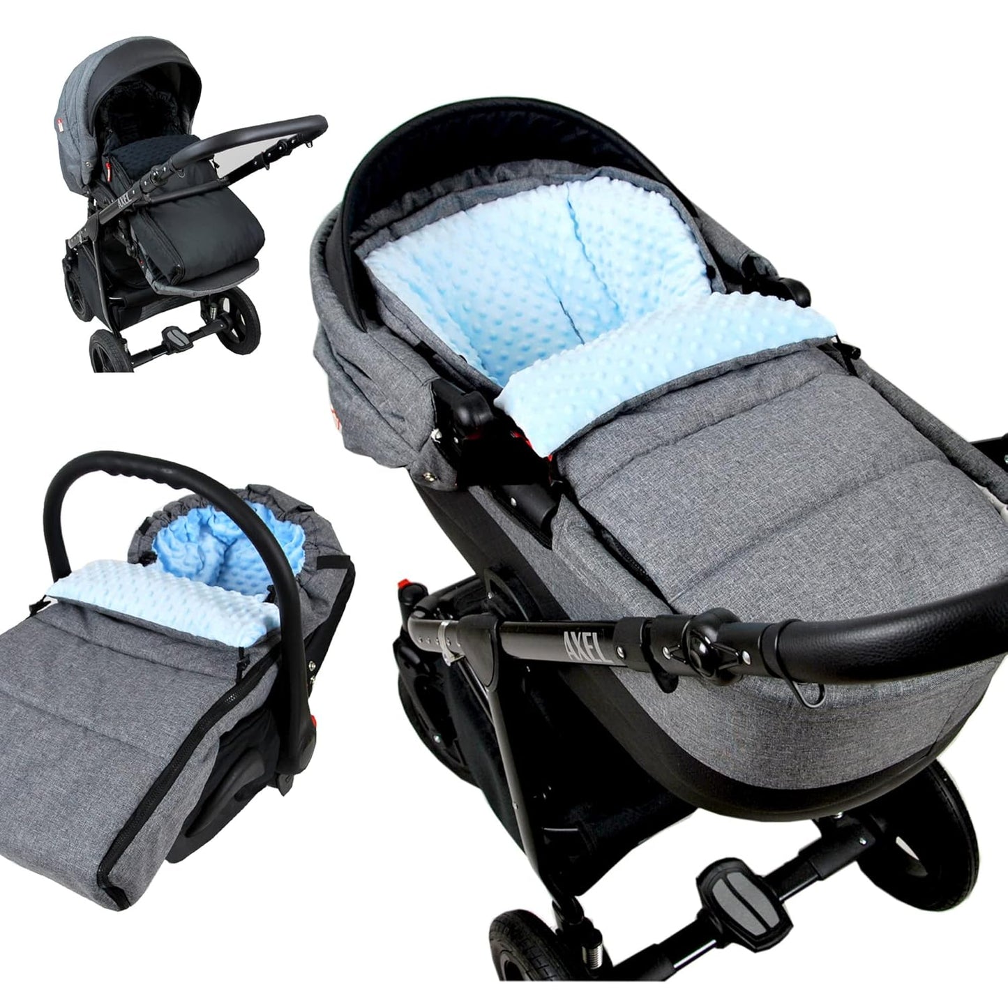 Minky Thermo-Fusssack für Kinderwagen, Grau + Blau