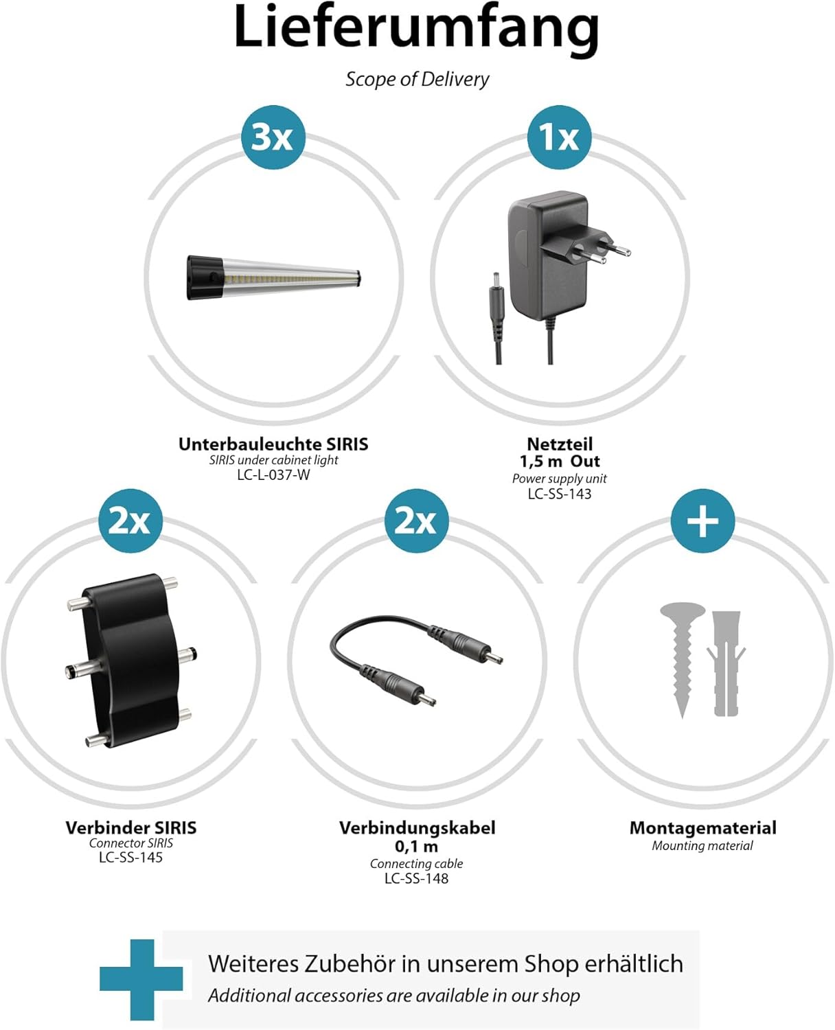 3-teiliges LED Unterbau-Leuchten-Set SIRIS, 3er Set Lichtfarbe: Weiß