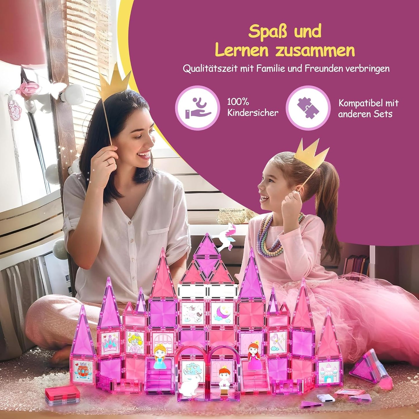 Magnetische Bausteine Spielset (80 Teile, Prinzessin), Prinzessin