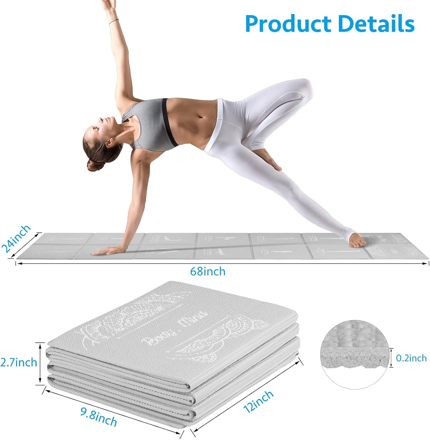 Faltbare Yogamatte mit Stretch Strap, Grau