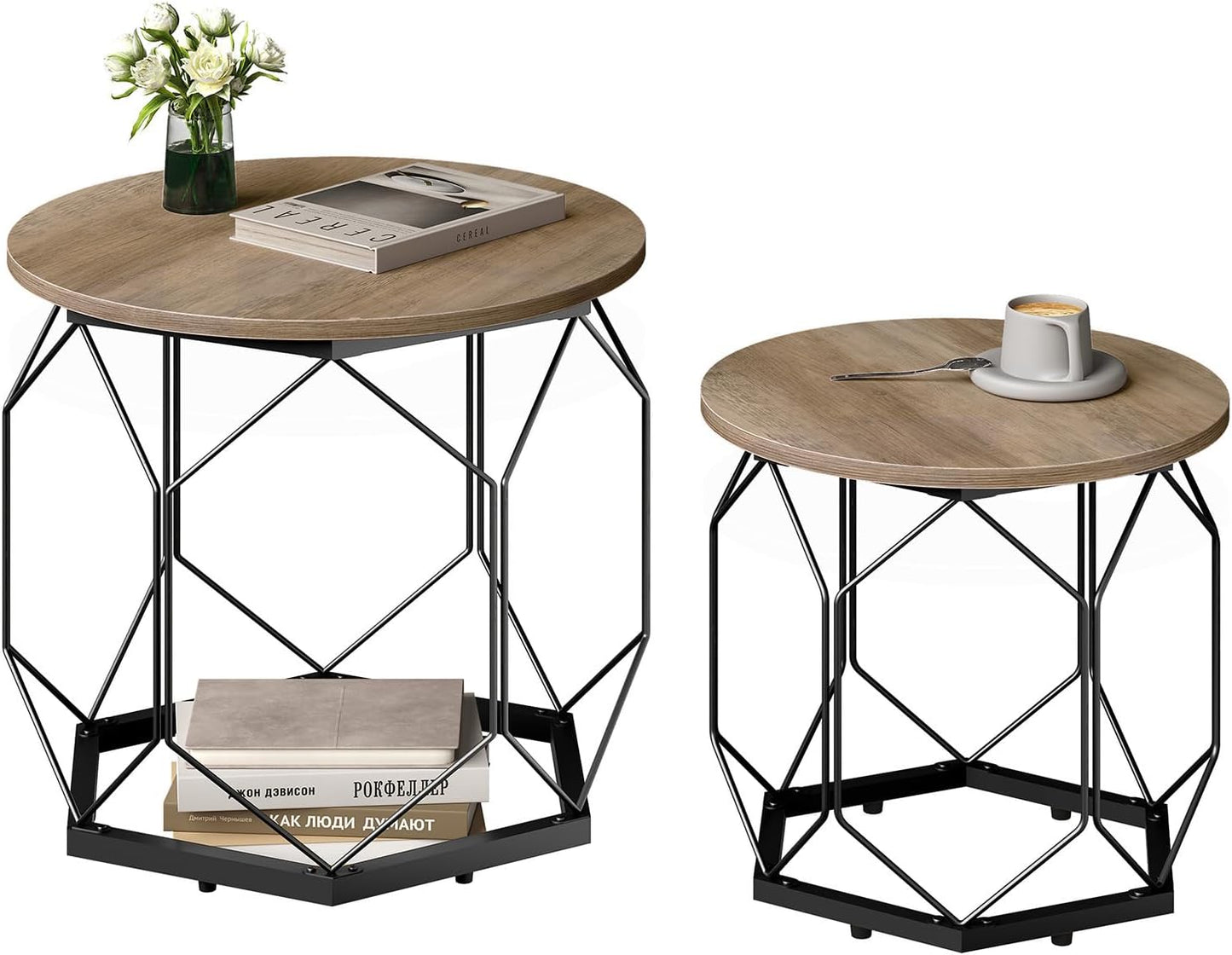 2er Couchtisch-Set, Graue Holzoptik
