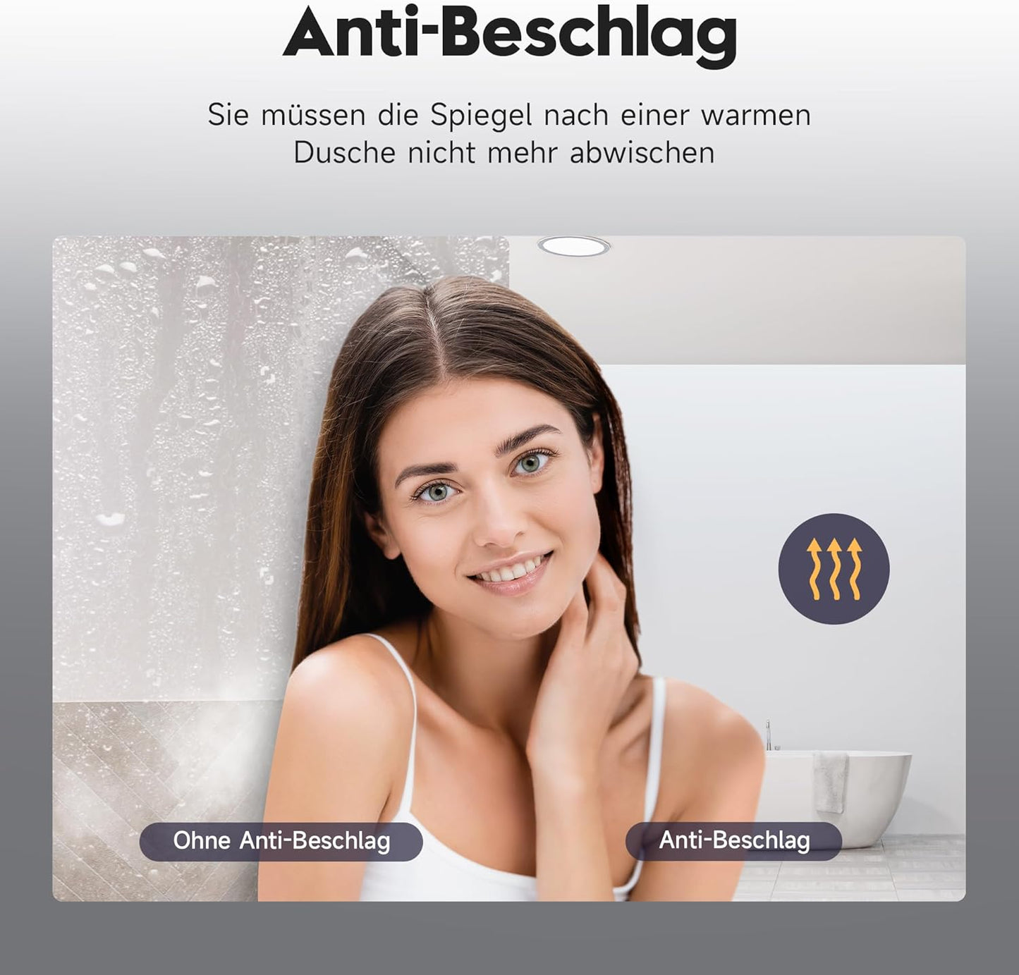 Badspiegel mit LED-Beleuchtung und Touch-Schalter, 70L x 50B cm Weiss-6