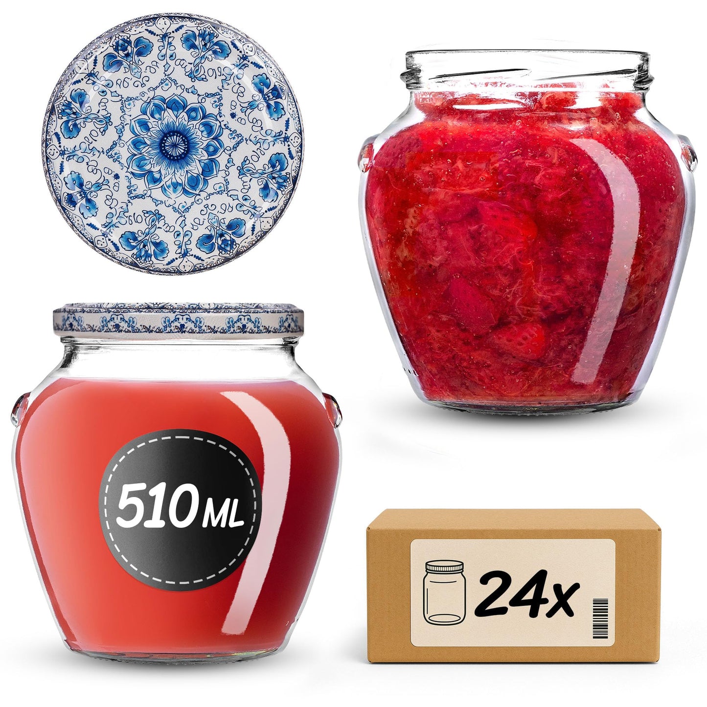 Einmachgläser-Set, Weiss/Blau 24 Stück