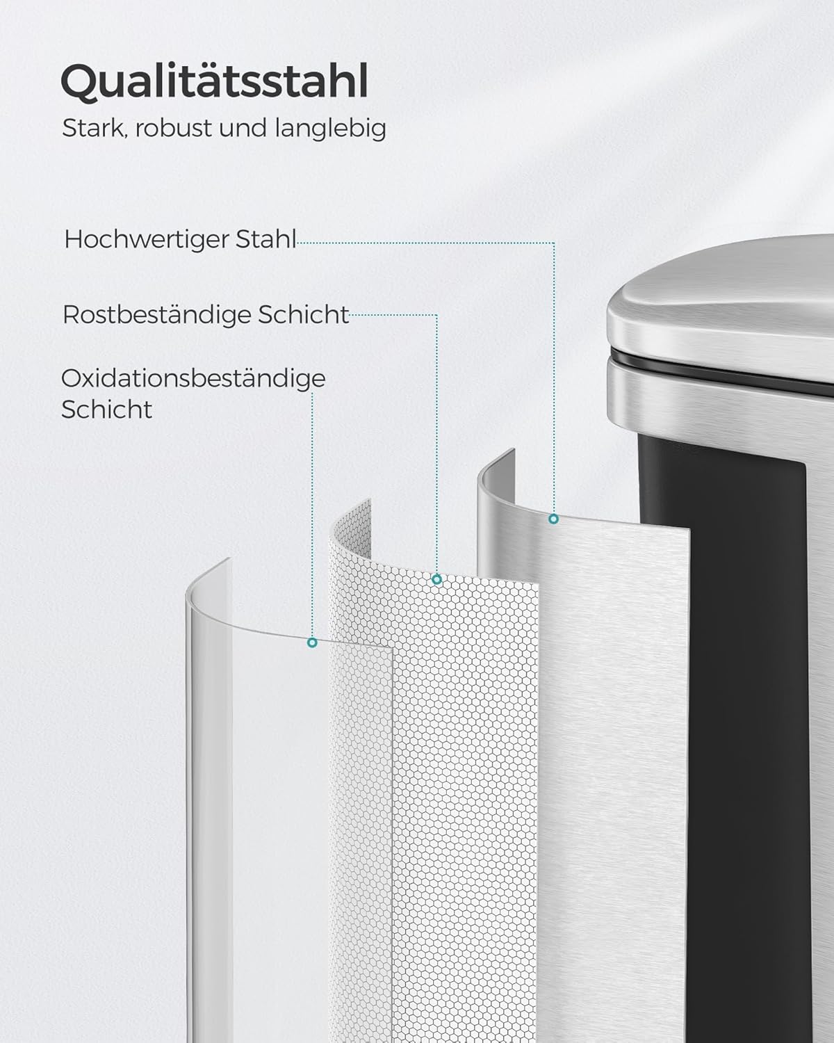 Tretmülleimer mit Softclose und Inneneimer, LTB543E01, Treteimer aus Stahl 20L silbern