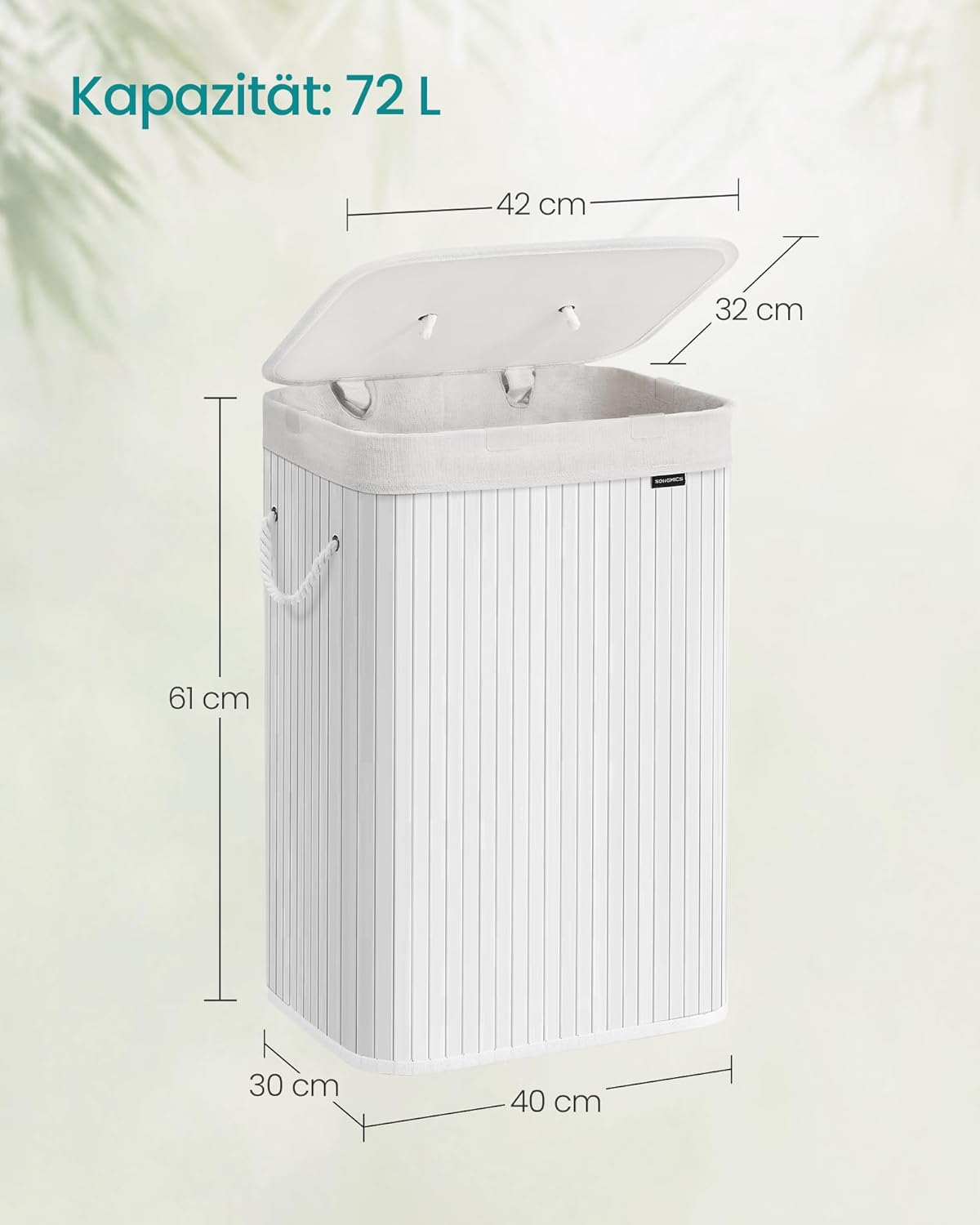 Wäschekorb mit Deckel, faltbar, 72 L Weiss