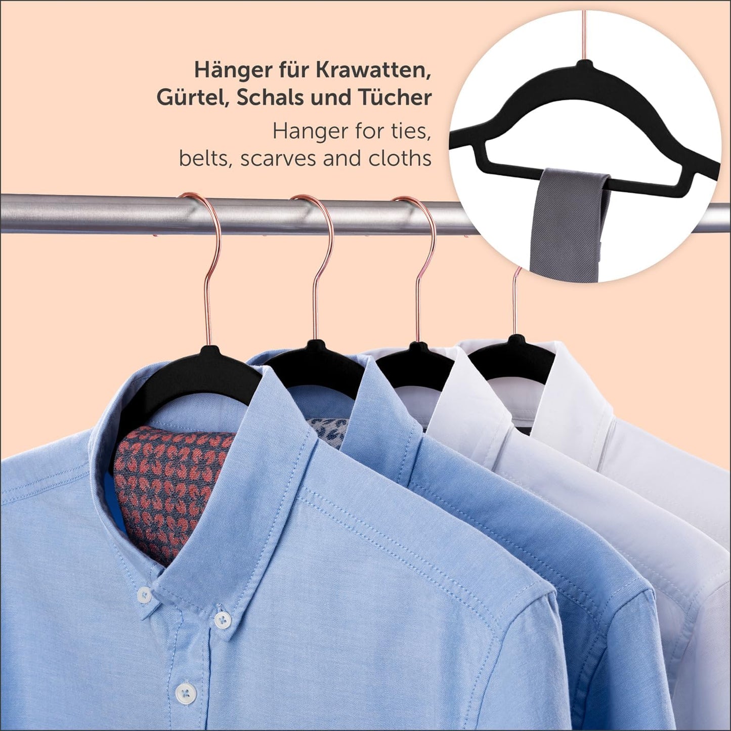 50er-Set Samt-Kleiderbügel, 50 Stück Rosegold / Schwarz