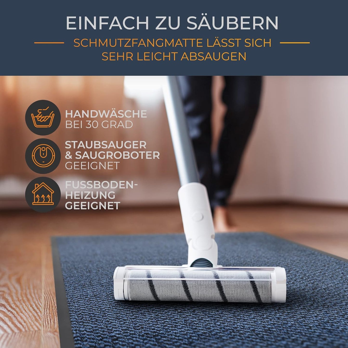 Schmutzfangmatte wasserdicht & waschbar, 60 x 90 cm, Blau, 90 x 60 cm (Rechteckig)