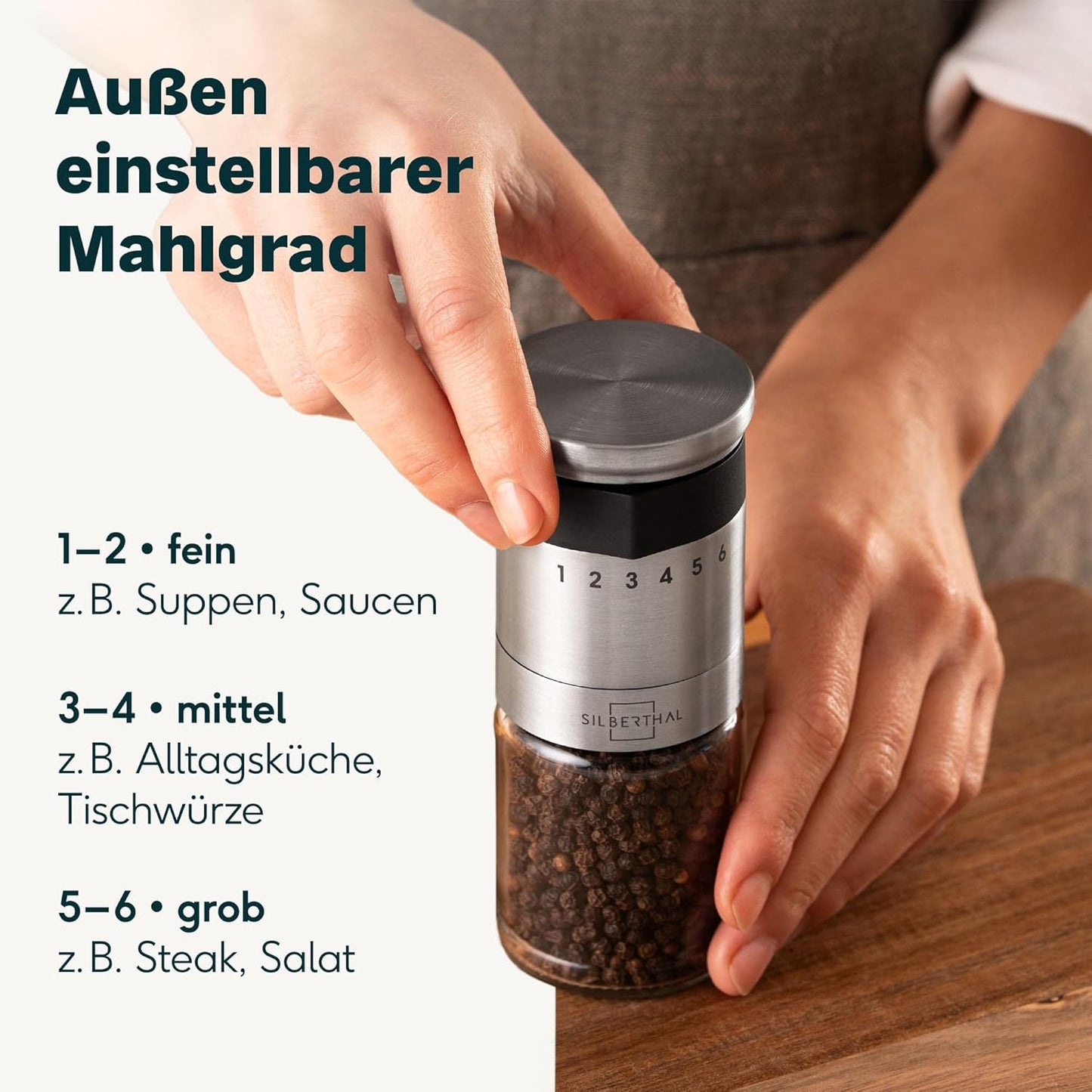 2er-Set Pfeffer- & Salzmühle, 2er Set Mahlgrad aussen