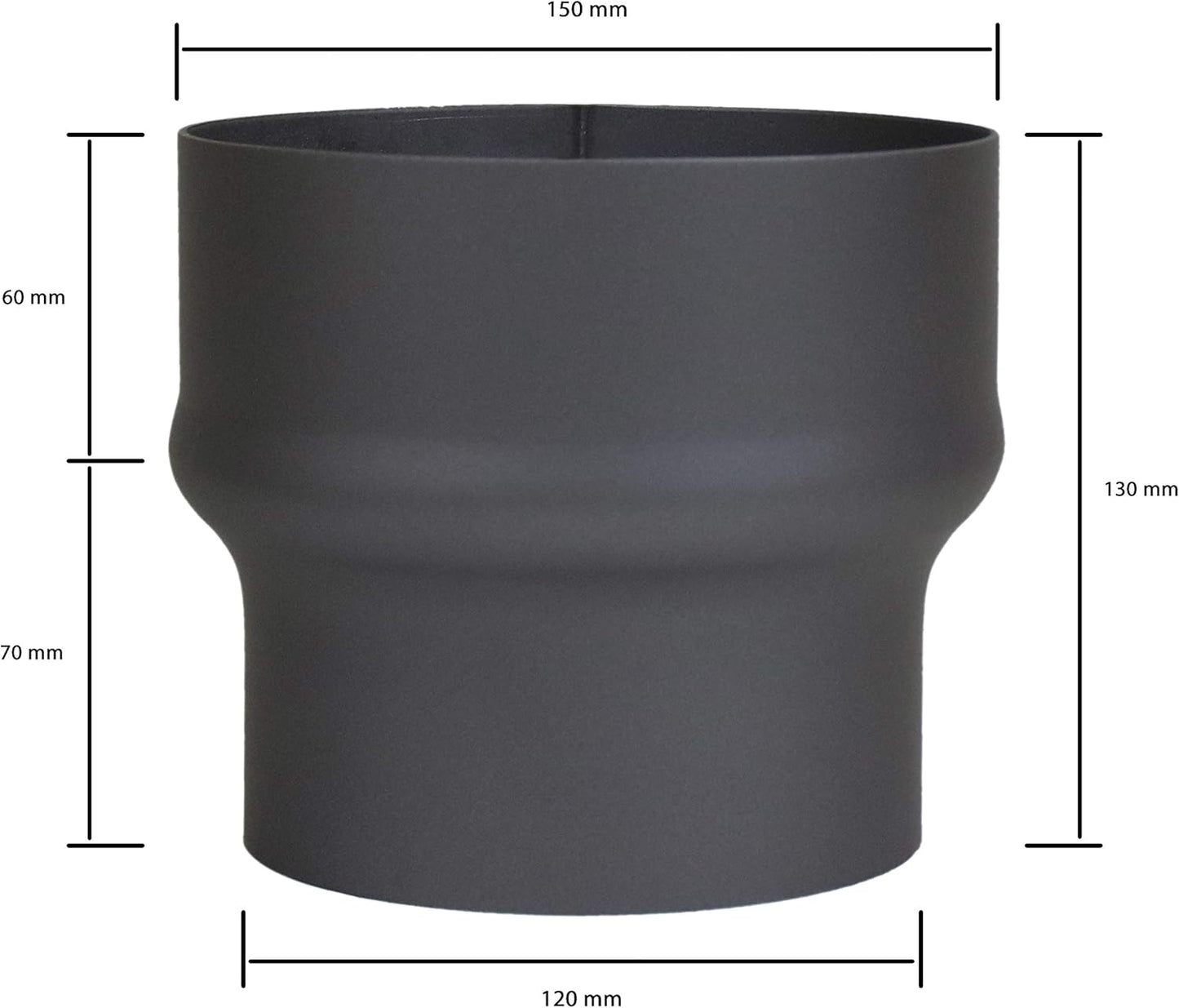 Ofenrohr-Erweiterung 120 mm auf 150 mm, Erweiterung 120 mm - 150 mm Schwarz-metallic