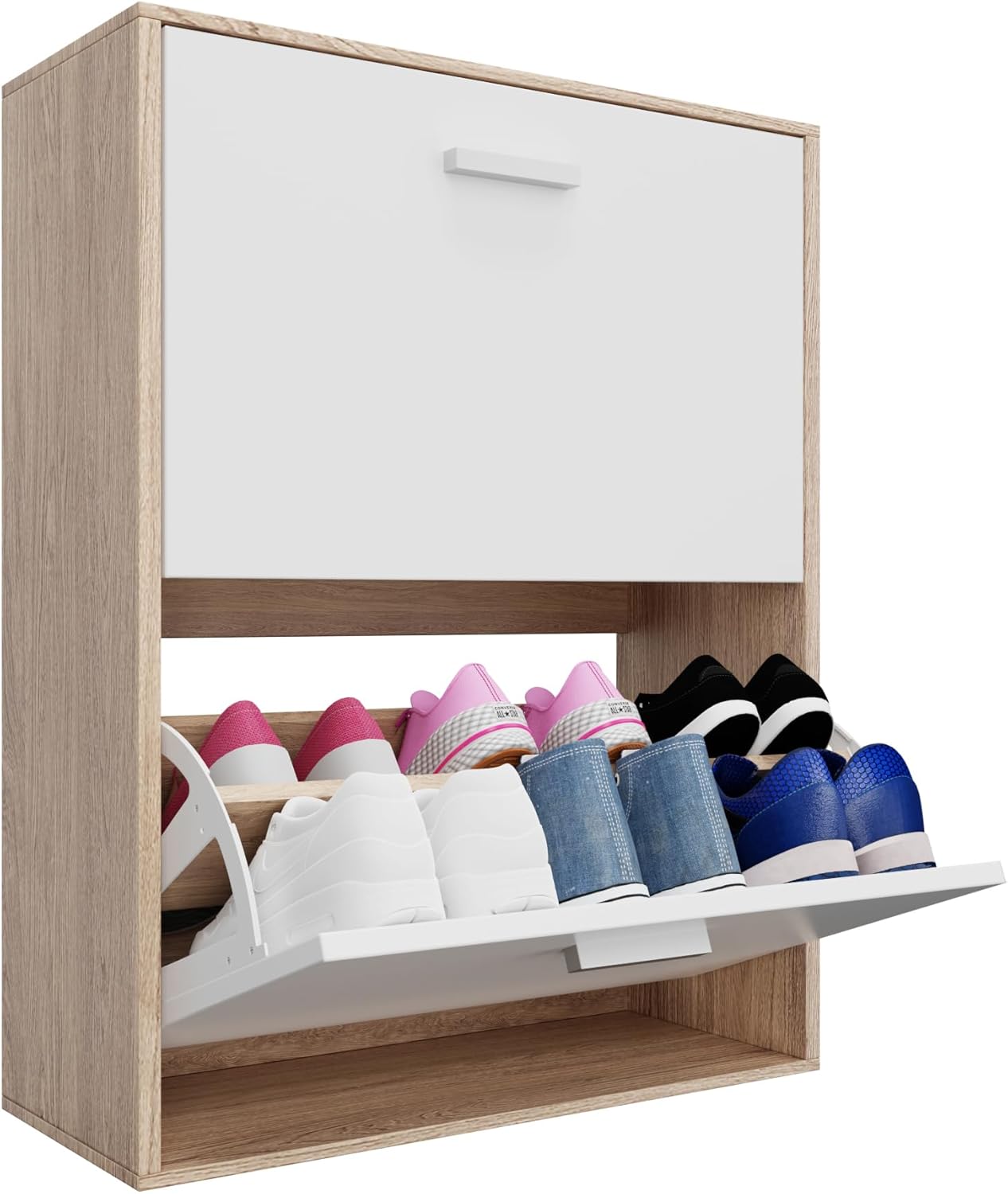Schuhschrank für 12 Paar, Weiße Türen 2 Türen