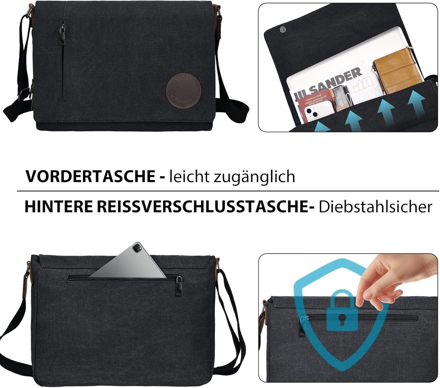 Laptoptasche für Herren, 14 Zoll Schwarz