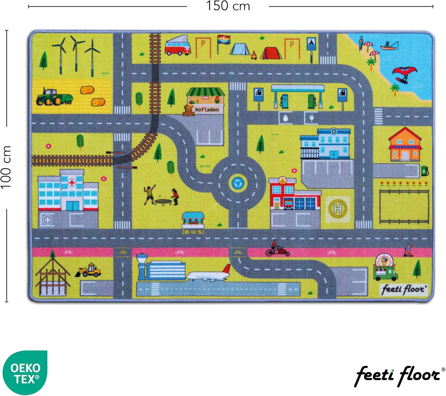 Rutschfester Spielteppich Strasse, Bunt 100 x 150 cm (Läufer)