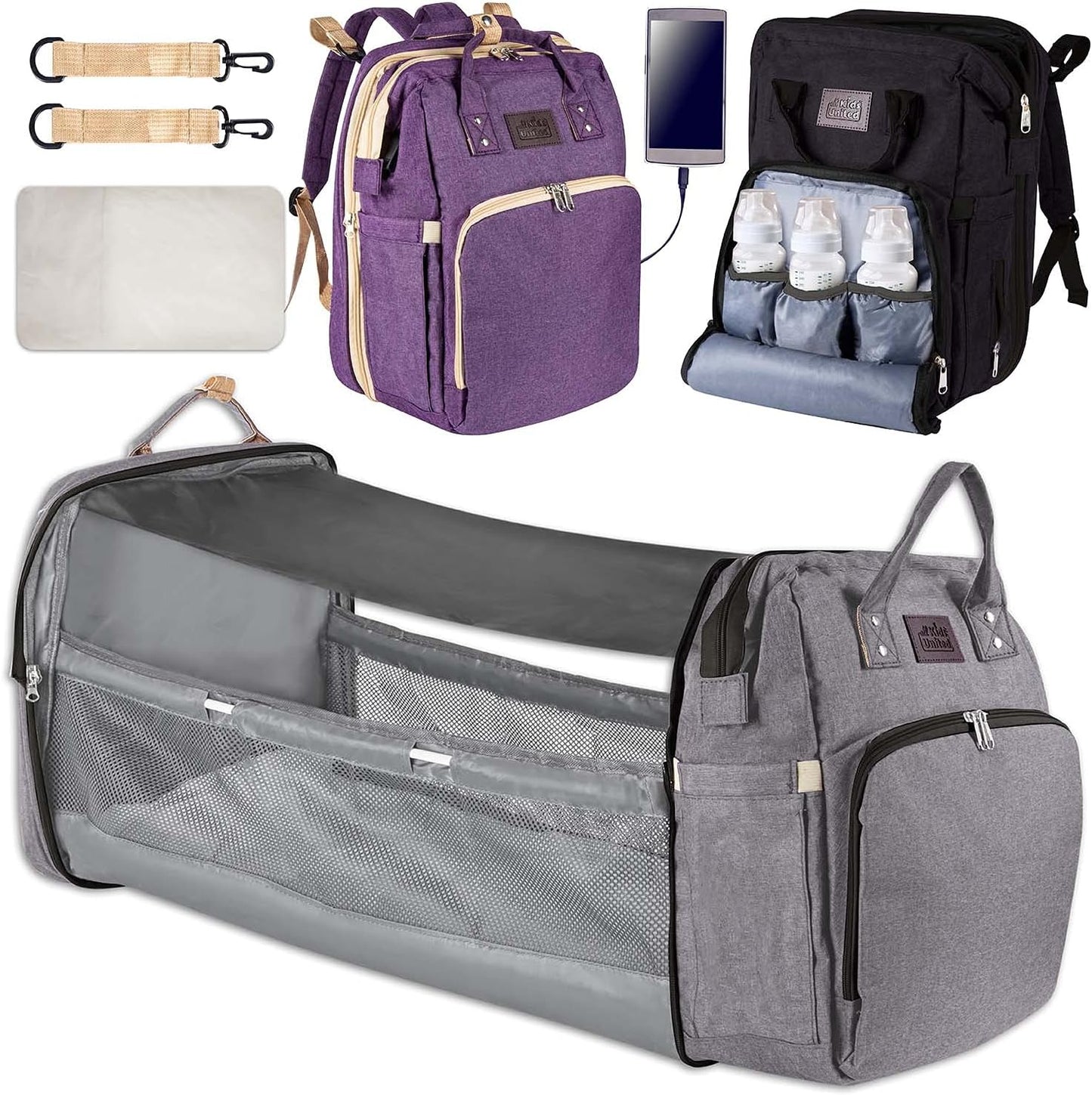 Baby-Wickelrucksack mit integriertem Kinderbett, Grau