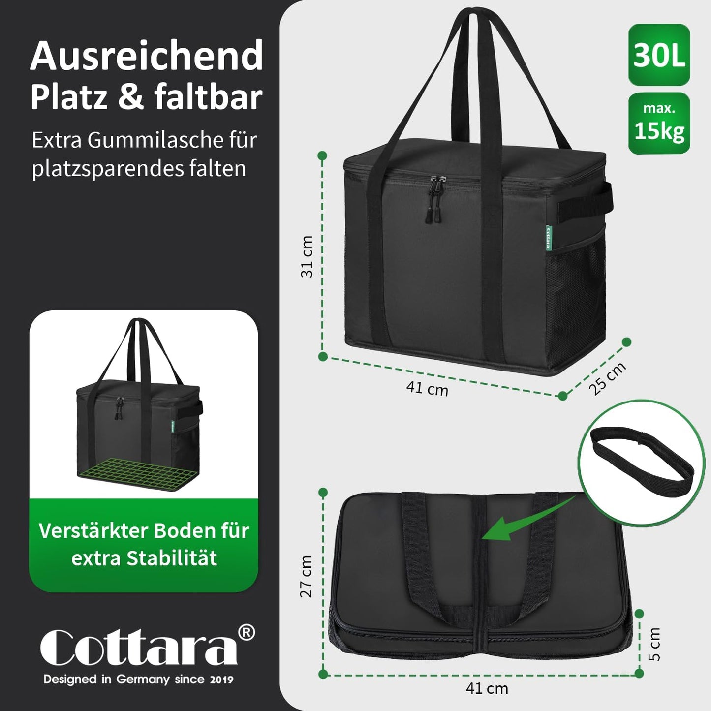 Faltbare Kühltasche, Schwarz einzeln 40 x 24 x 31 cm