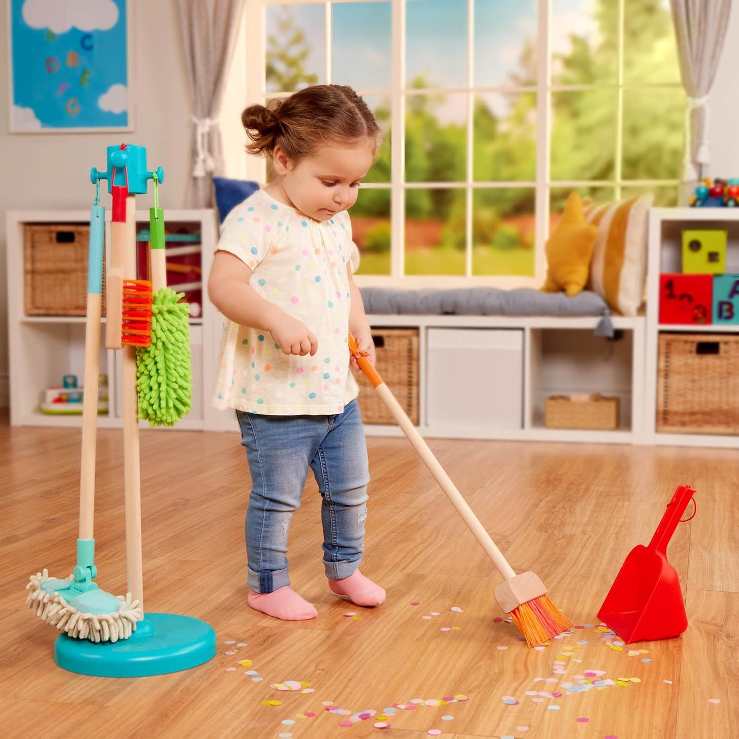 Kinder Holz Reinigungsset mit Besen & Zubehör, Reinigungsset aus Holz