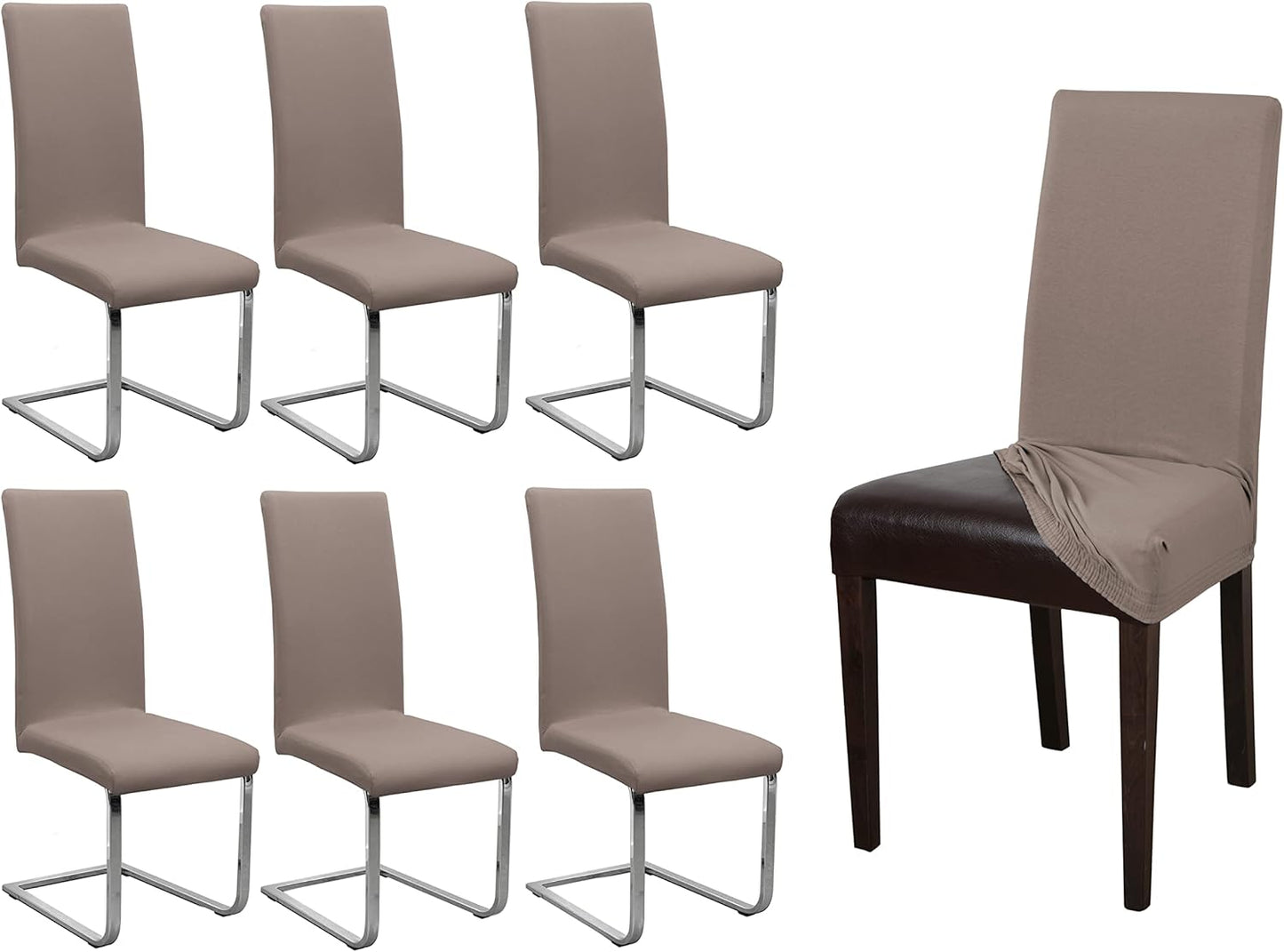 6er-Set Stuhlhusse, Normal Taupe-braun