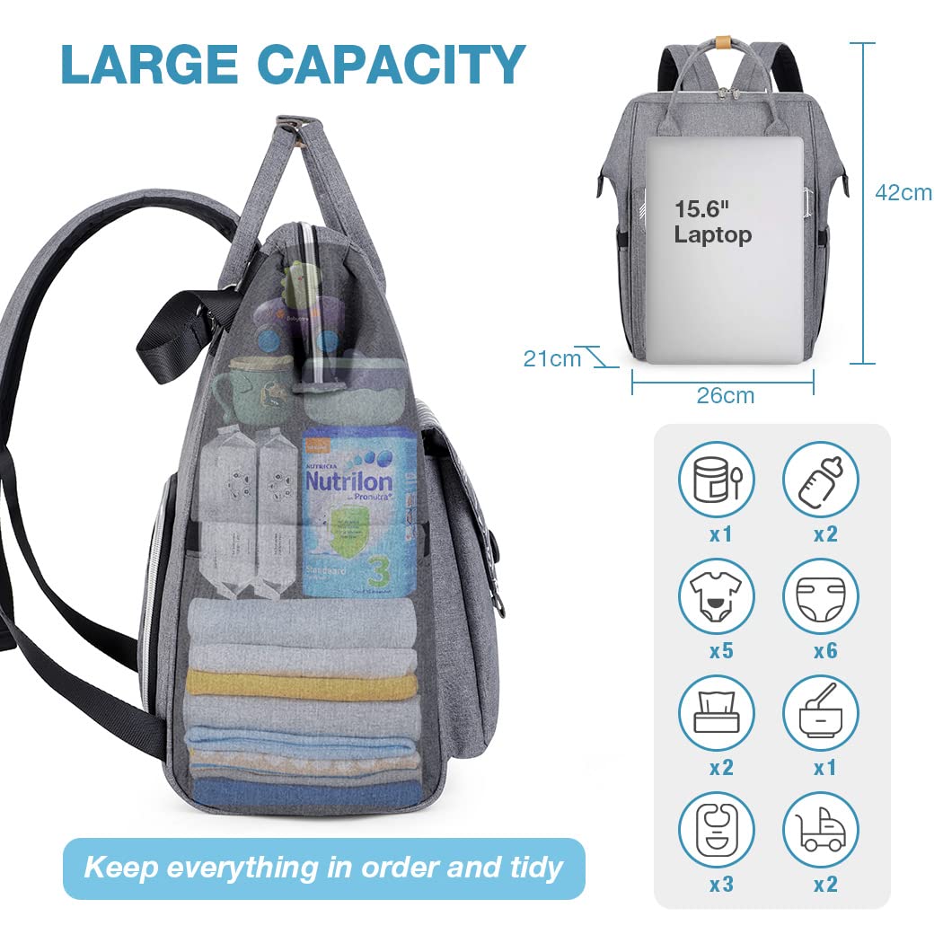 Wickelrucksack mit Wickelunterlage, Pfeil Grau Gedruckt