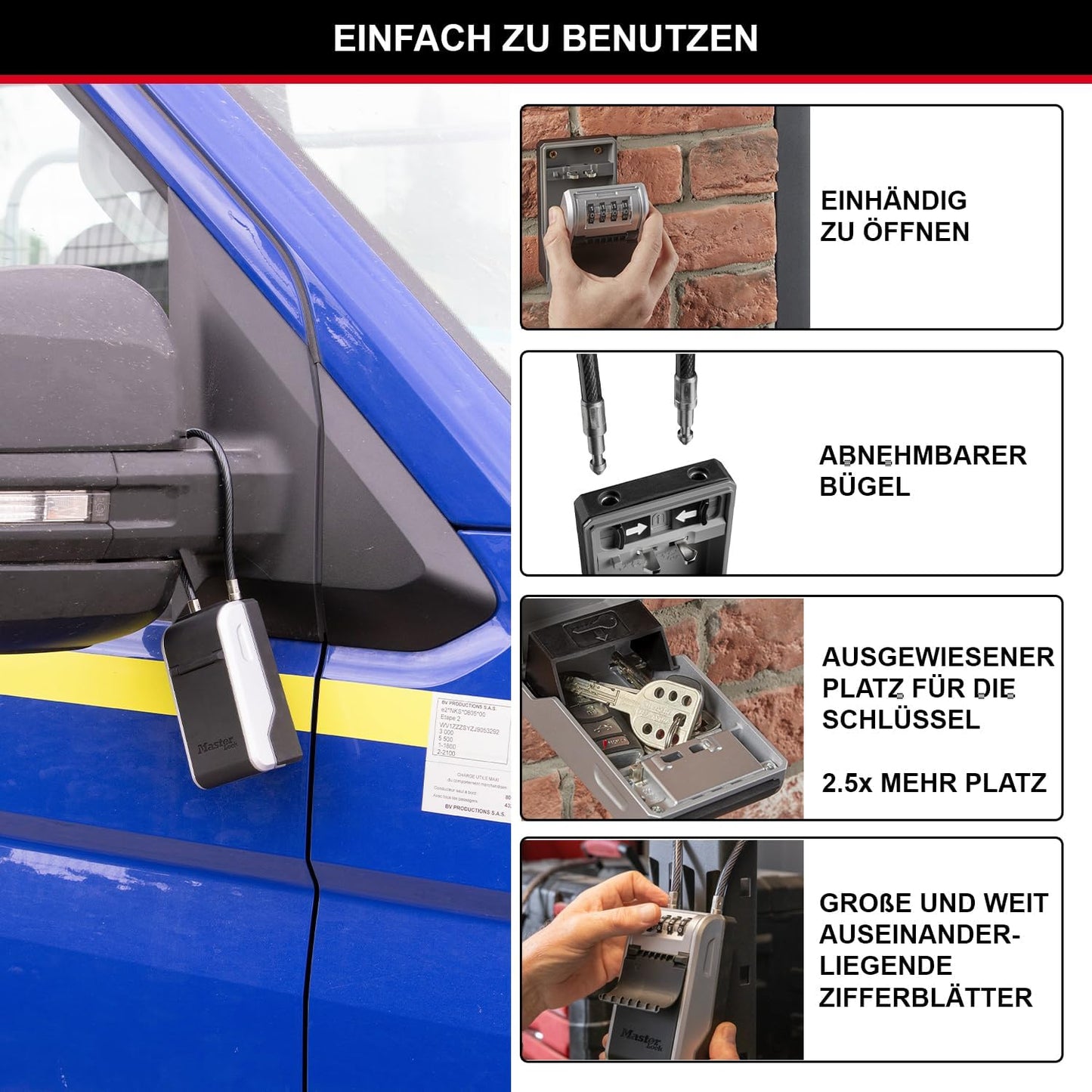 Schlüsseltresor mit flexiblem Kabelbügel, NEU - XL - mit Bügel