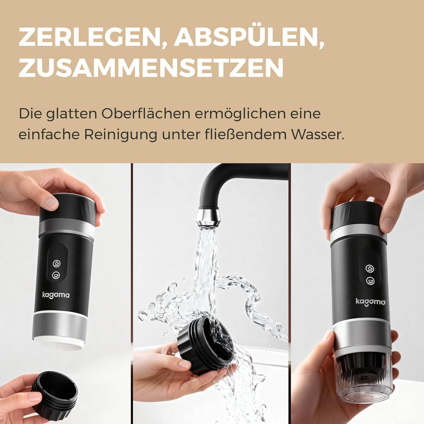 Tragbare Espressomaschine mit Akku und USB-C, Schwarz